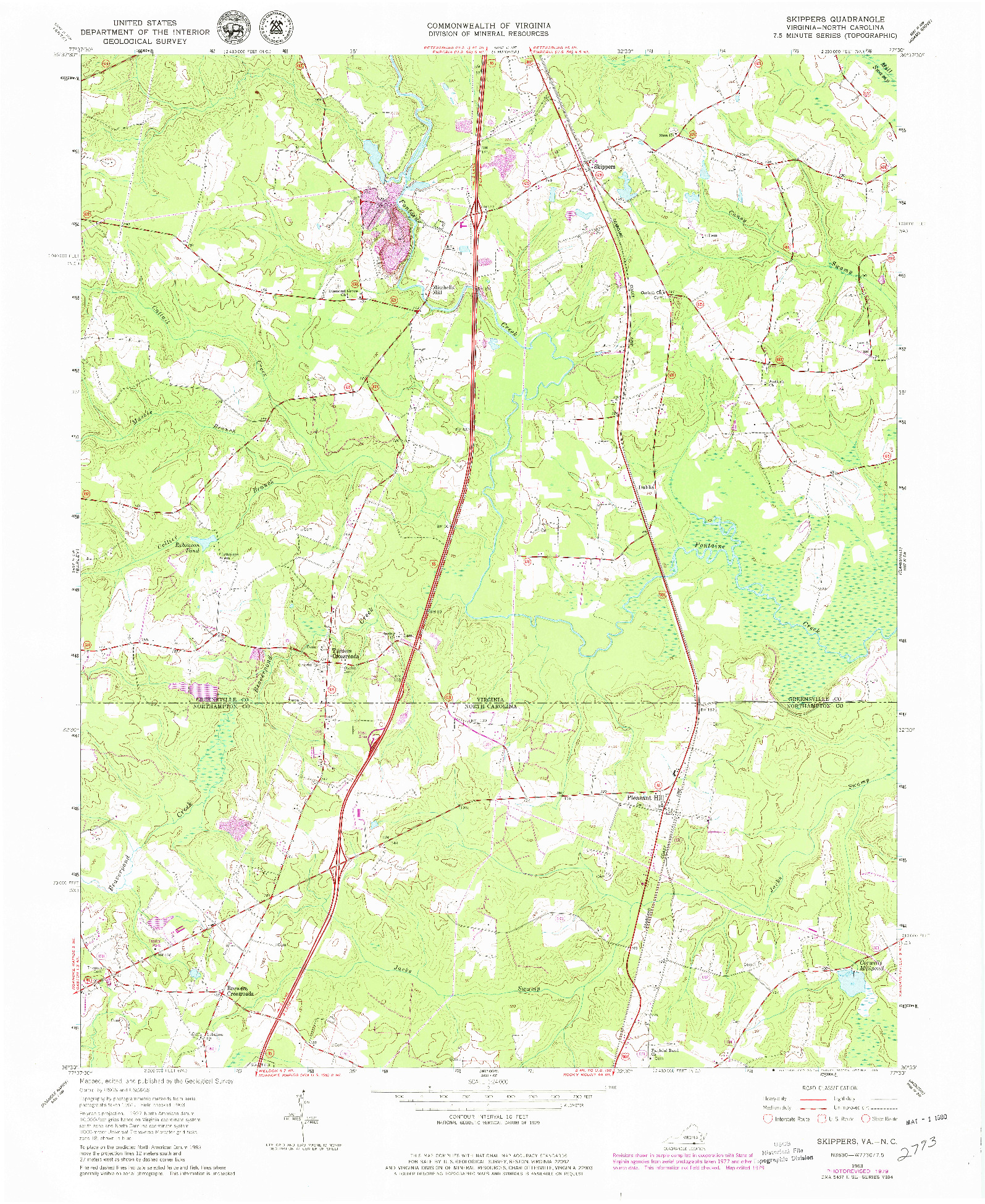 USGS 1:24000-SCALE QUADRANGLE FOR SKIPPERS, VA 1963