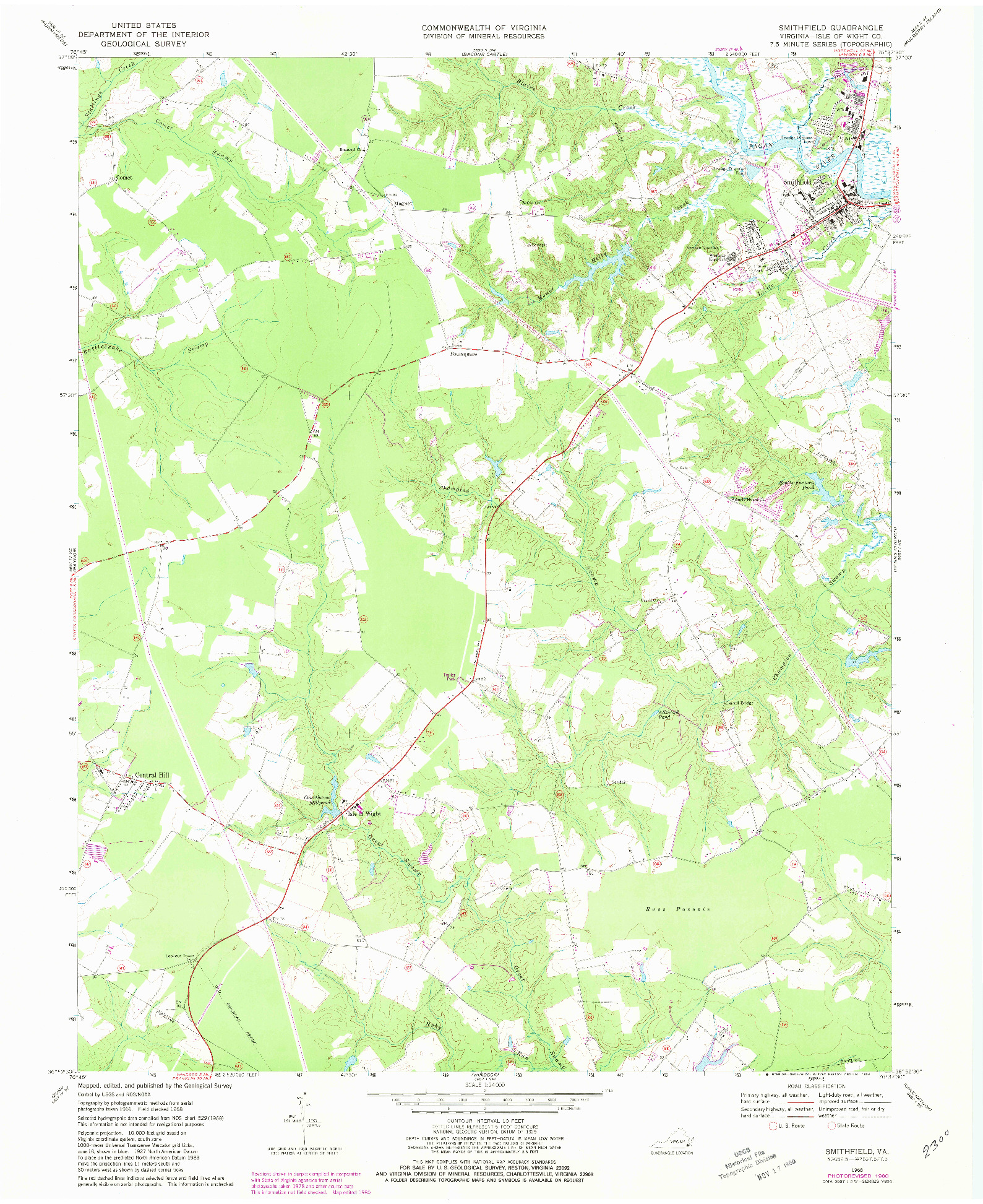 USGS 1:24000-SCALE QUADRANGLE FOR SMITHFIELD, VA 1968