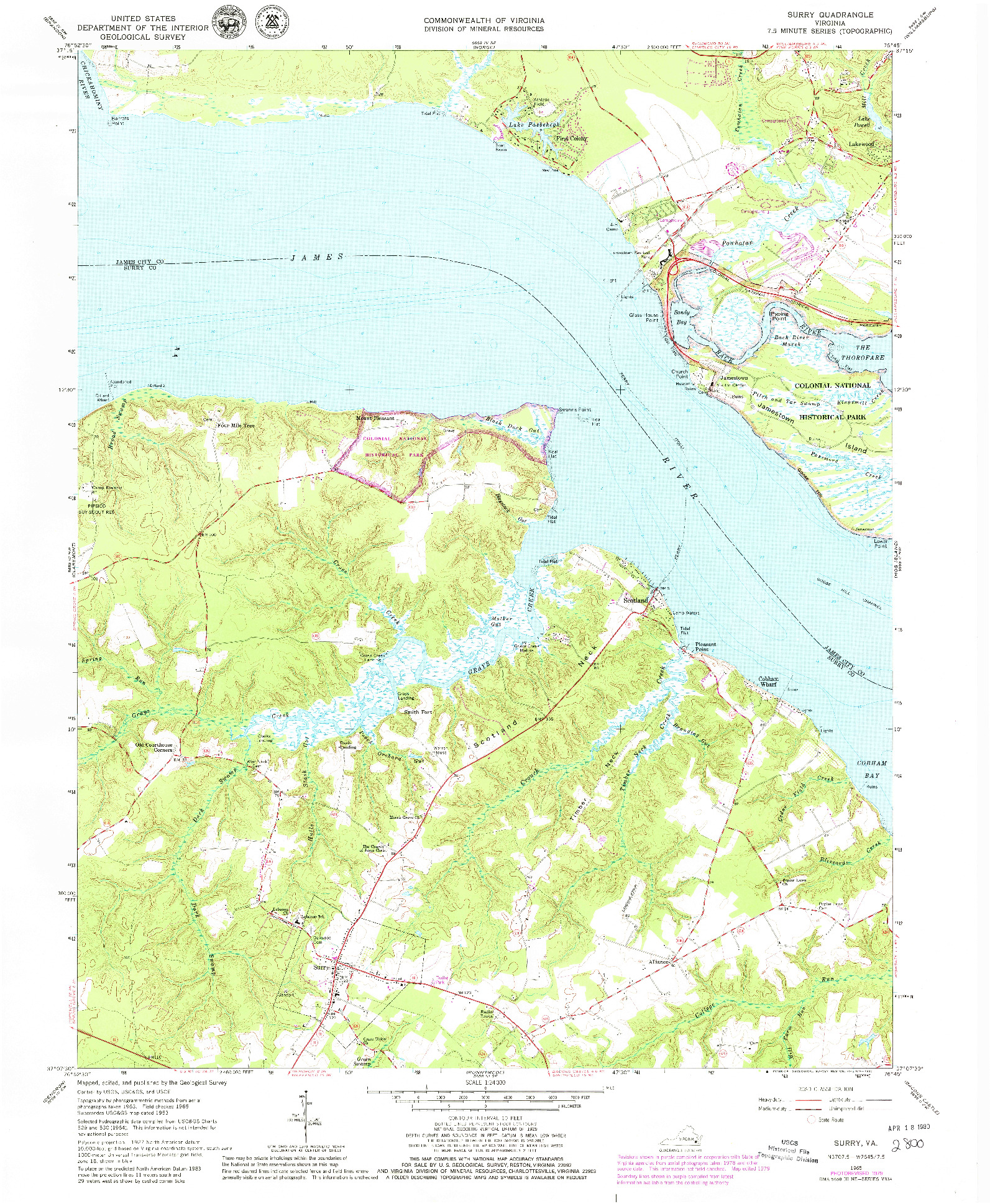 USGS 1:24000-SCALE QUADRANGLE FOR SURRY, VA 1965