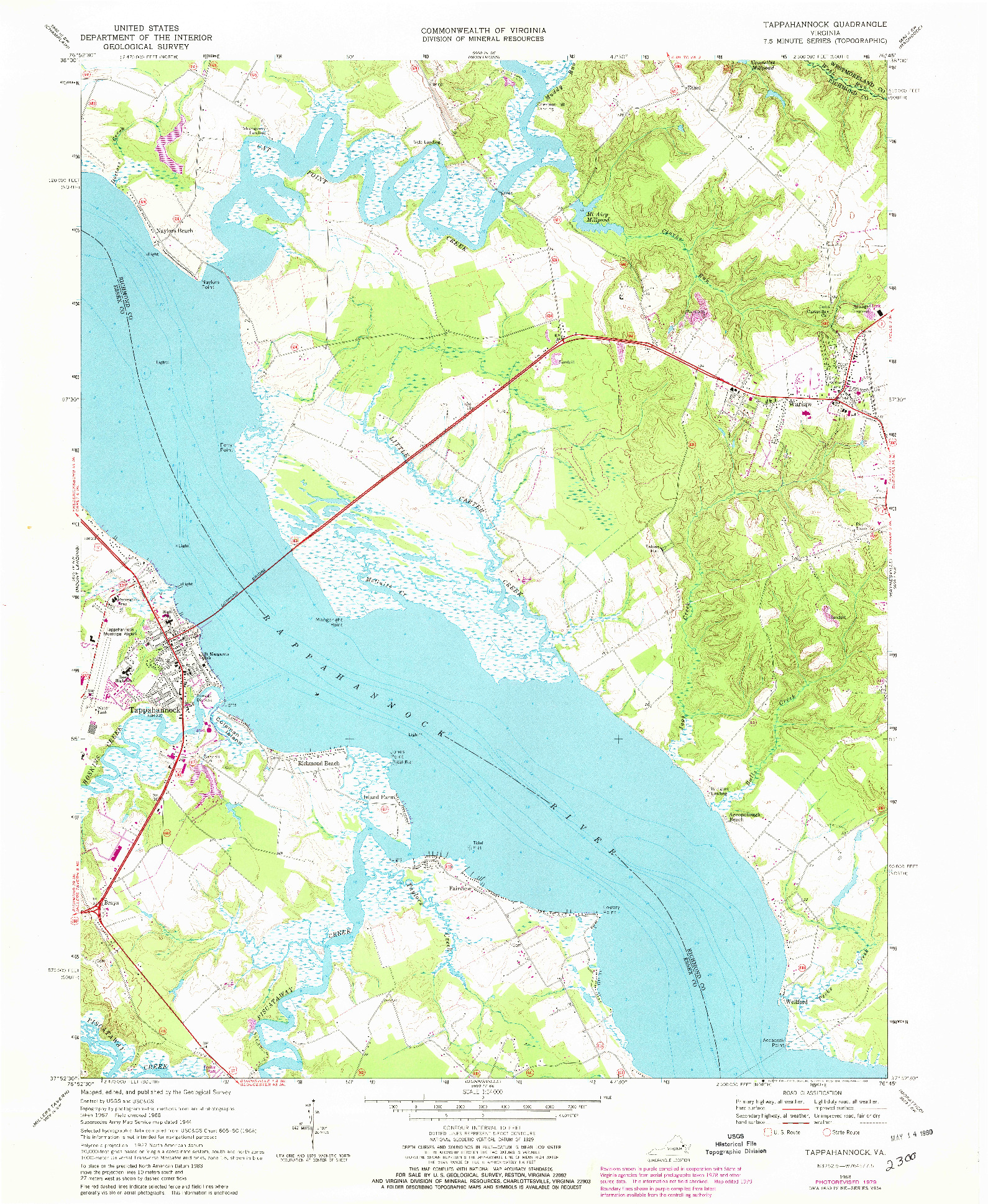 USGS 1:24000-SCALE QUADRANGLE FOR TAPPAHANNOCK, VA 1968