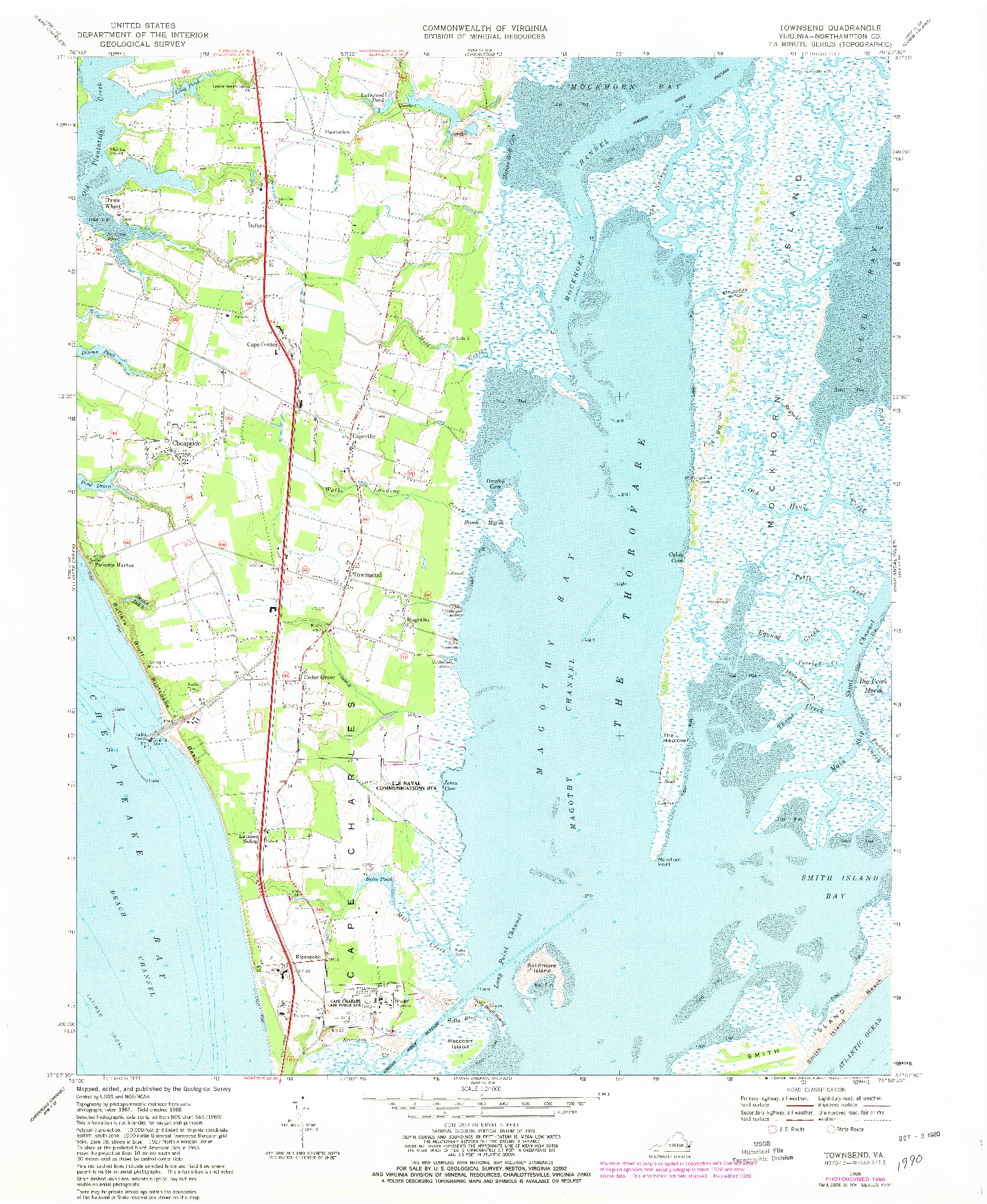 USGS 1:24000-SCALE QUADRANGLE FOR TOWNSEND, VA 1968