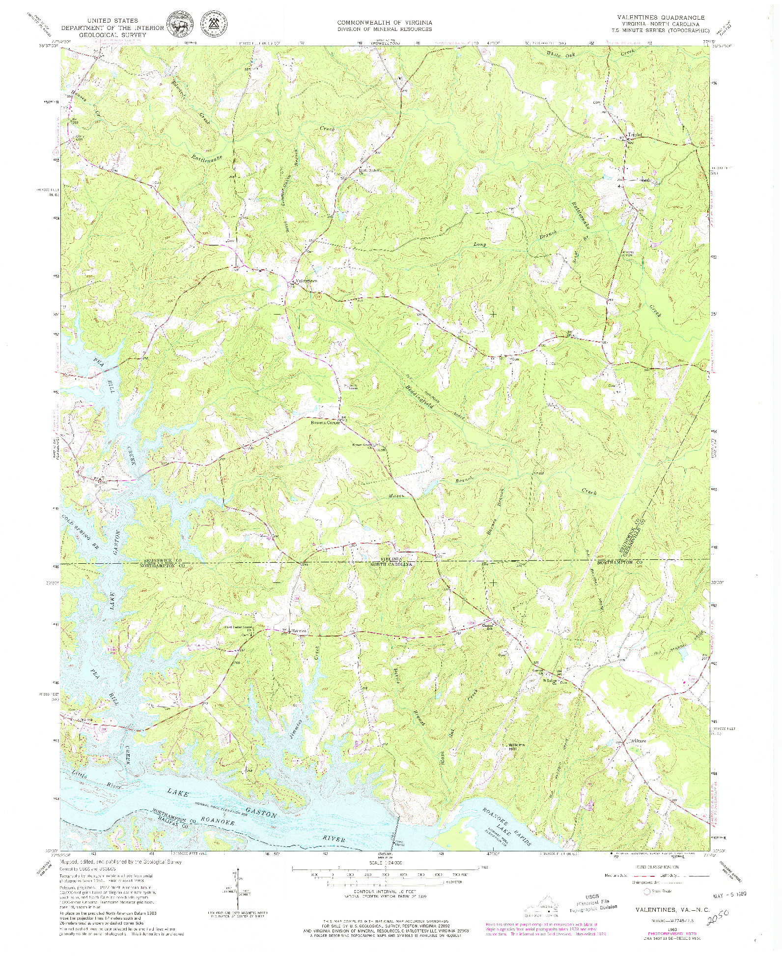 USGS 1:24000-SCALE QUADRANGLE FOR VALENTINES, VA 1963