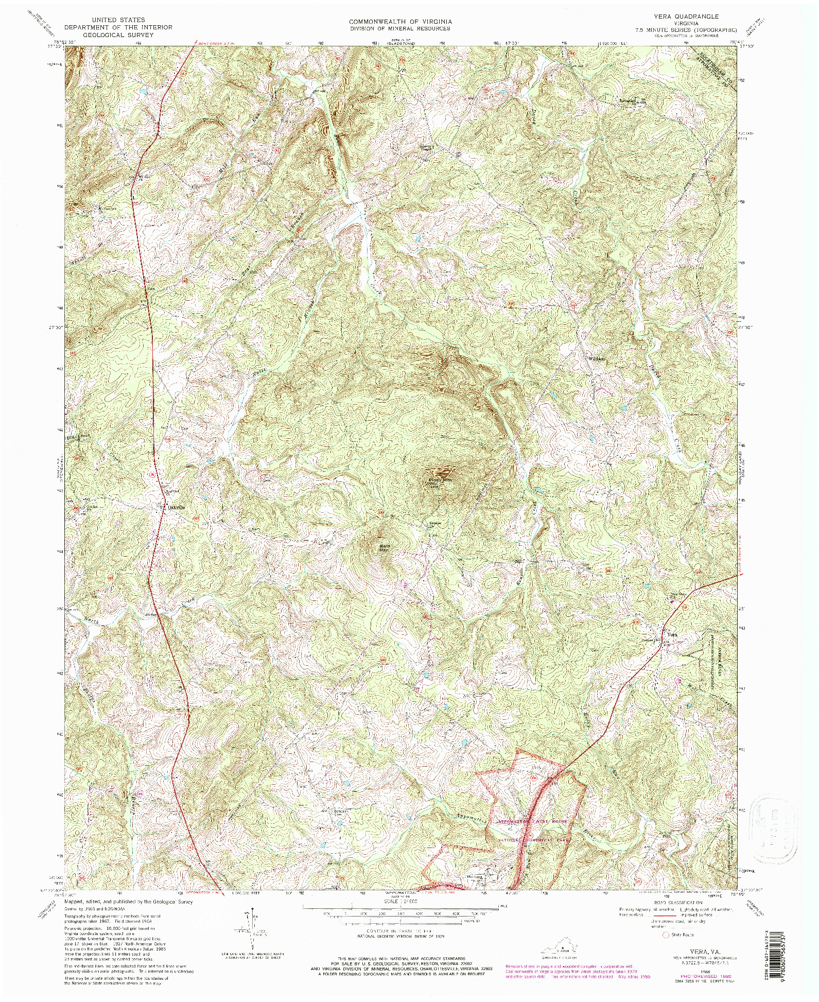 USGS 1:24000-SCALE QUADRANGLE FOR VERA, VA 1968