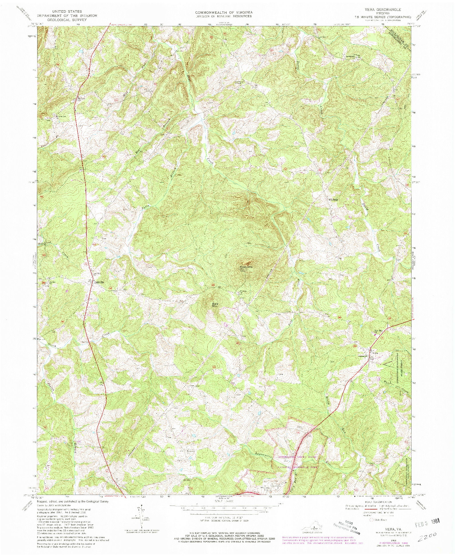 USGS 1:24000-SCALE QUADRANGLE FOR VERA, VA 1968