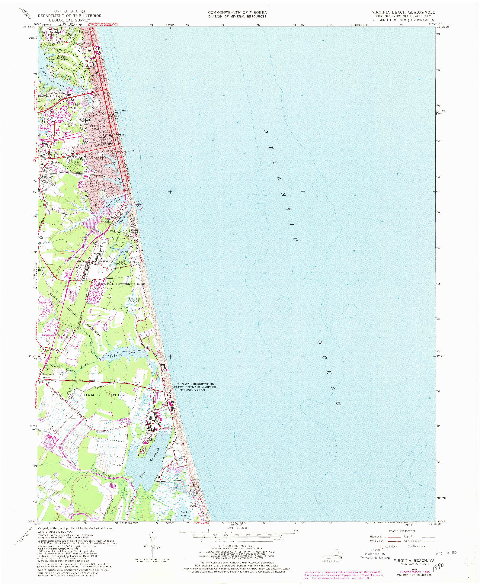 USGS 1:24000-SCALE QUADRANGLE FOR VIRGINIA BEACH, VA 1965