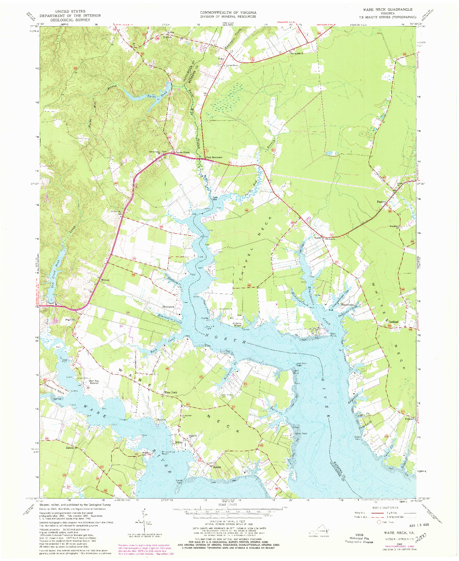 USGS 1:24000-SCALE QUADRANGLE FOR WARE NECK, VA 1965