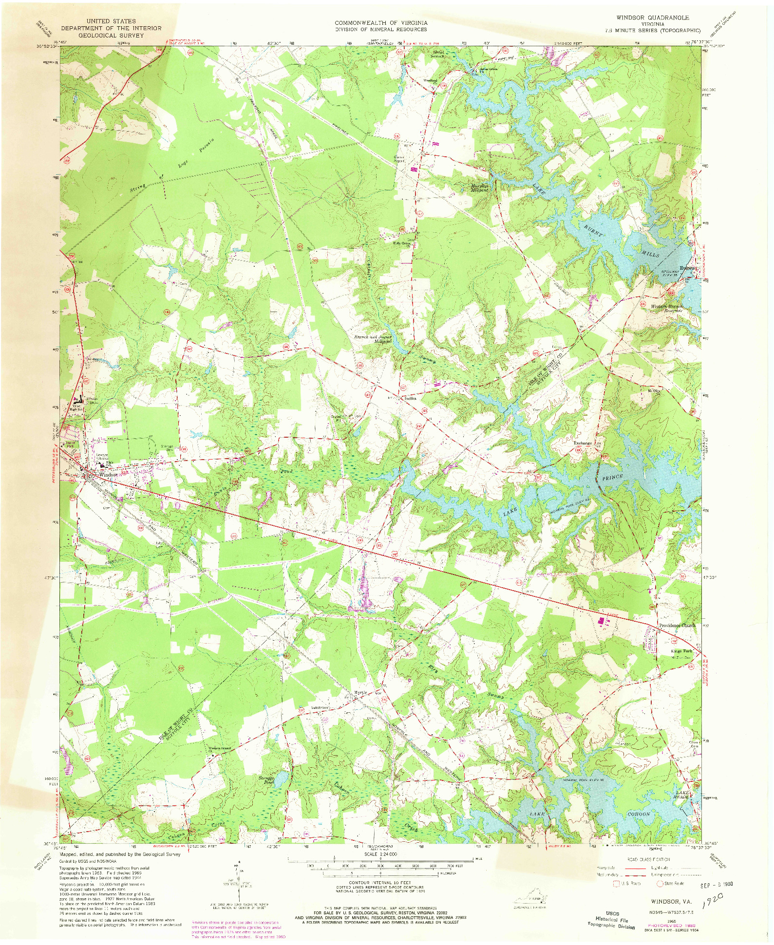 USGS 1:24000-SCALE QUADRANGLE FOR WINDSOR, VA 1965