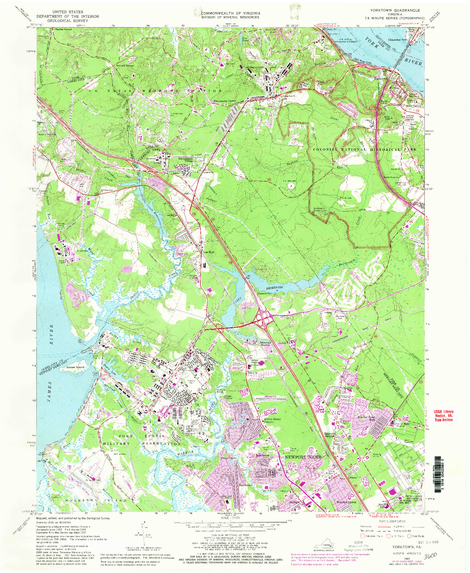 USGS 1:24000-SCALE QUADRANGLE FOR YORKTOWN, VA 1965