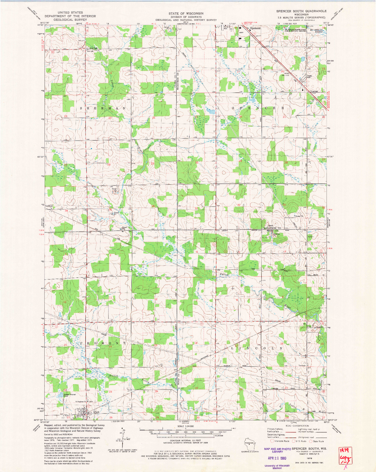 USGS 1:24000-SCALE QUADRANGLE FOR SPENCER SOUTH, WI 1979