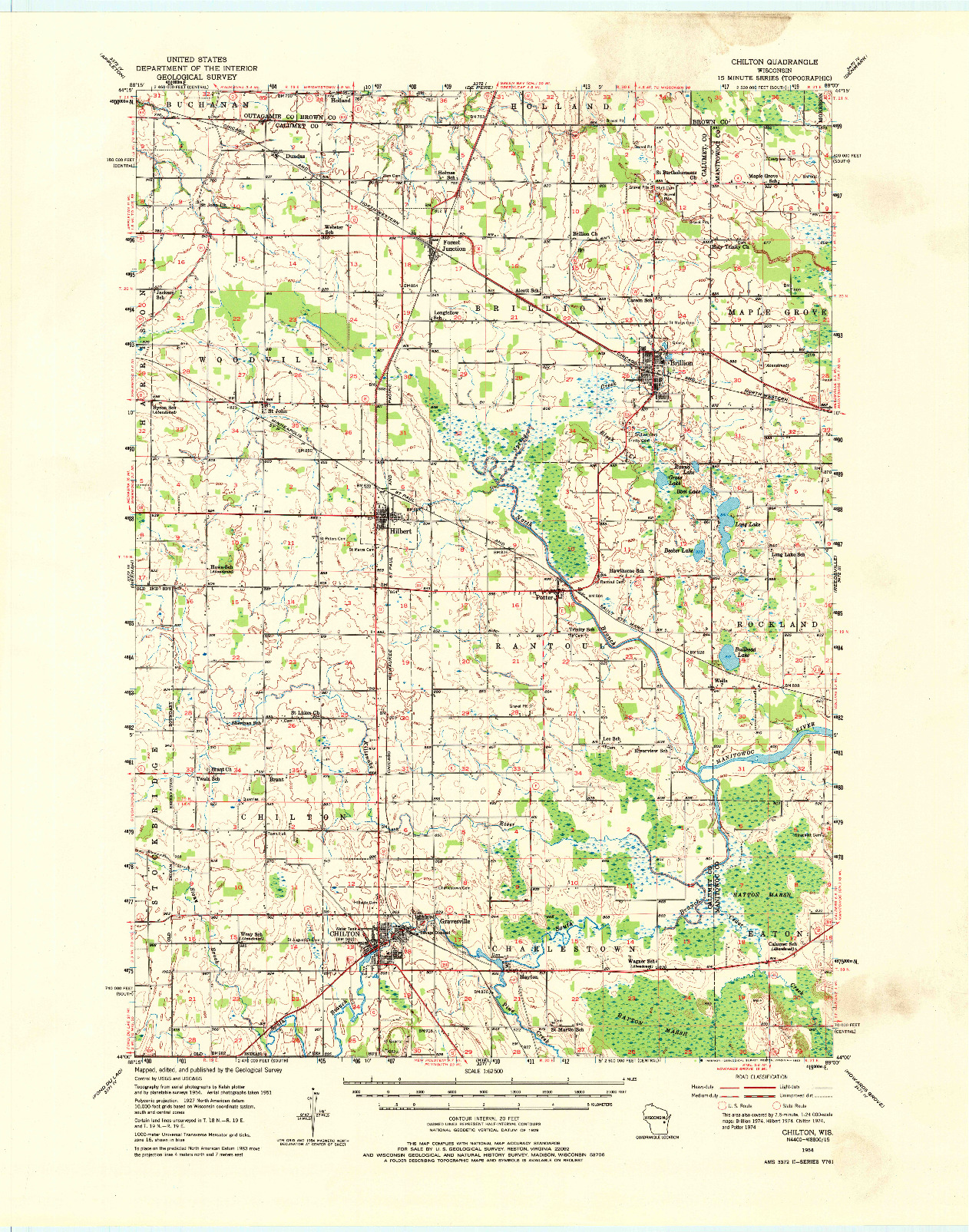USGS 1:62500-SCALE QUADRANGLE FOR CHILTON, WI 1954
