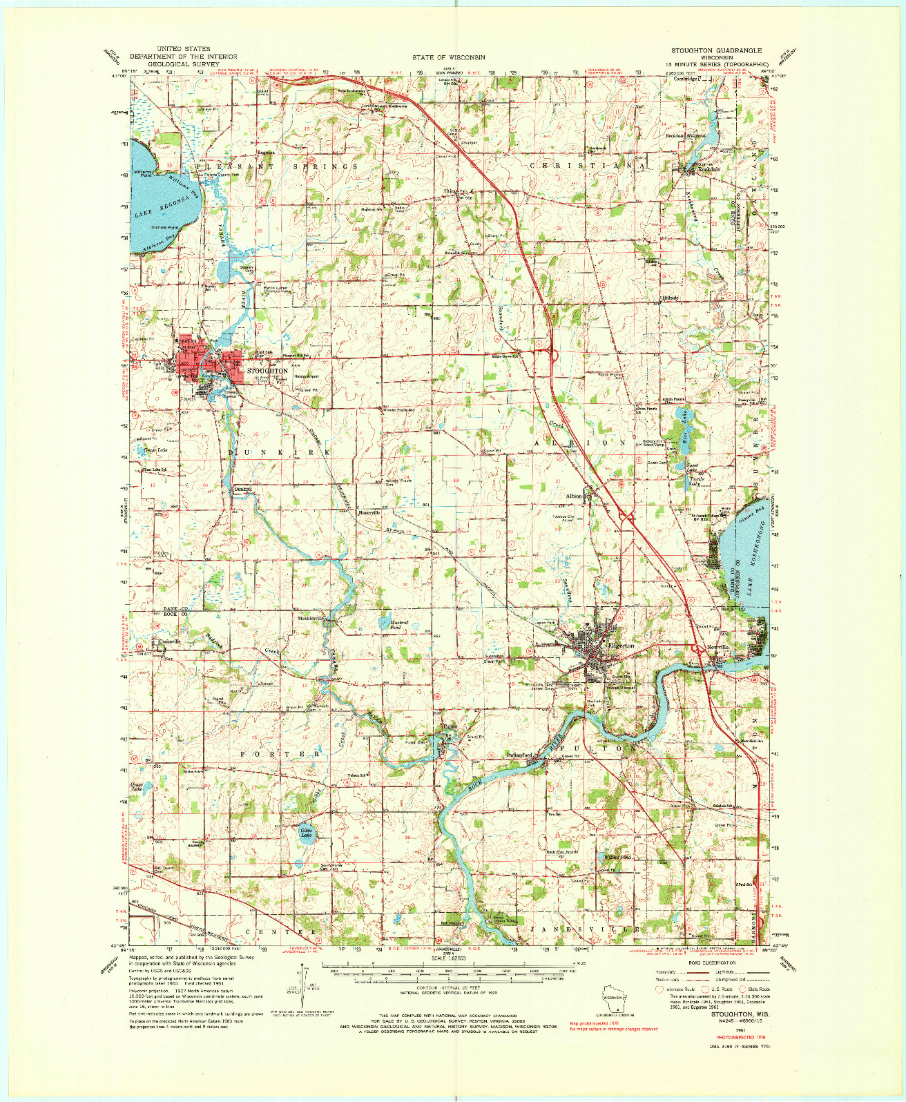 USGS 1:62500-SCALE QUADRANGLE FOR STOUGHTON, WI 1961