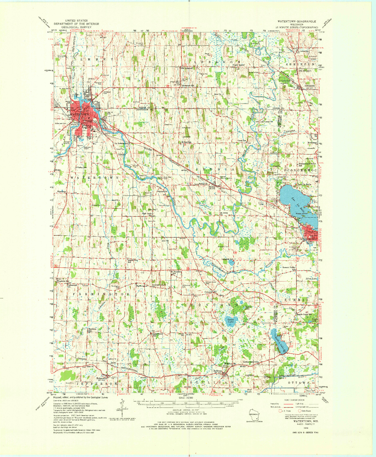 USGS 1:62500-SCALE QUADRANGLE FOR WATERTOWN, WI 1959
