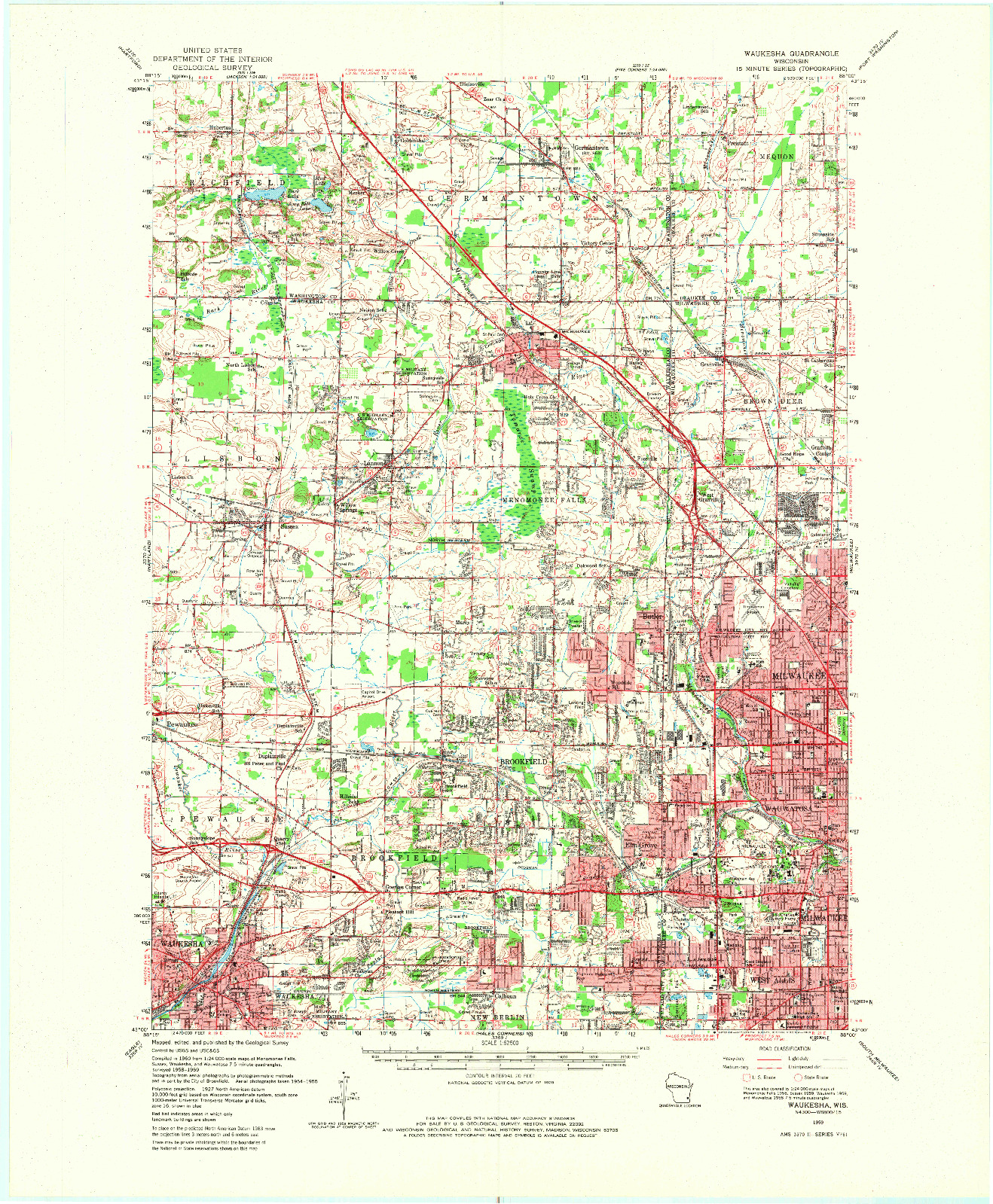 USGS 1:62500-SCALE QUADRANGLE FOR WAUKESHA, WI 1959