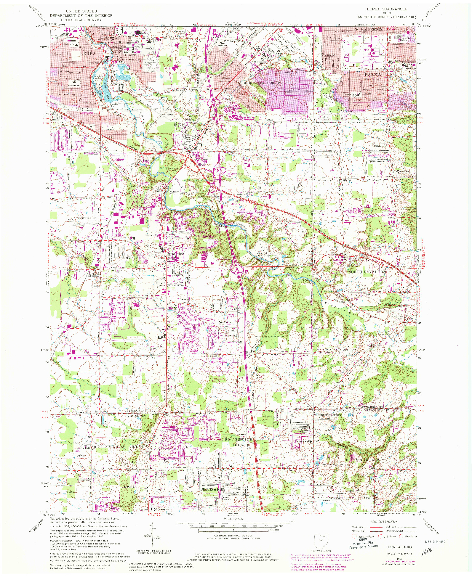 USGS 1:24000-SCALE QUADRANGLE FOR BEREA, OH 1963