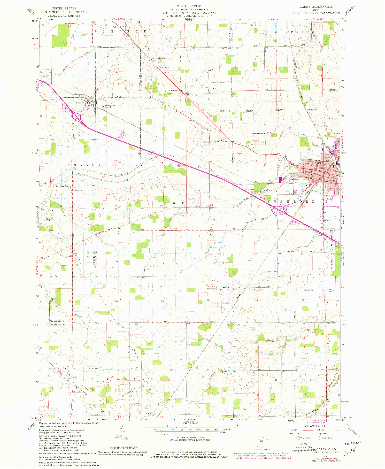 USGS 1:24000-SCALE QUADRANGLE FOR CAREY, OH 1961