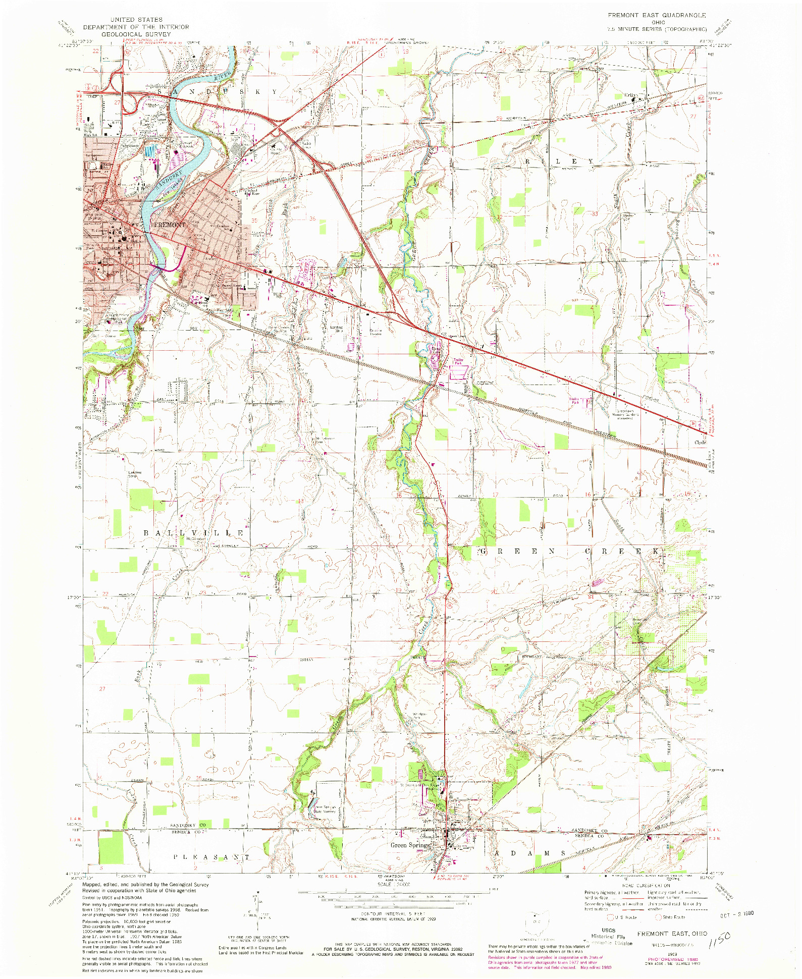 USGS 1:24000-SCALE QUADRANGLE FOR FREMONT EAST, OH 1969