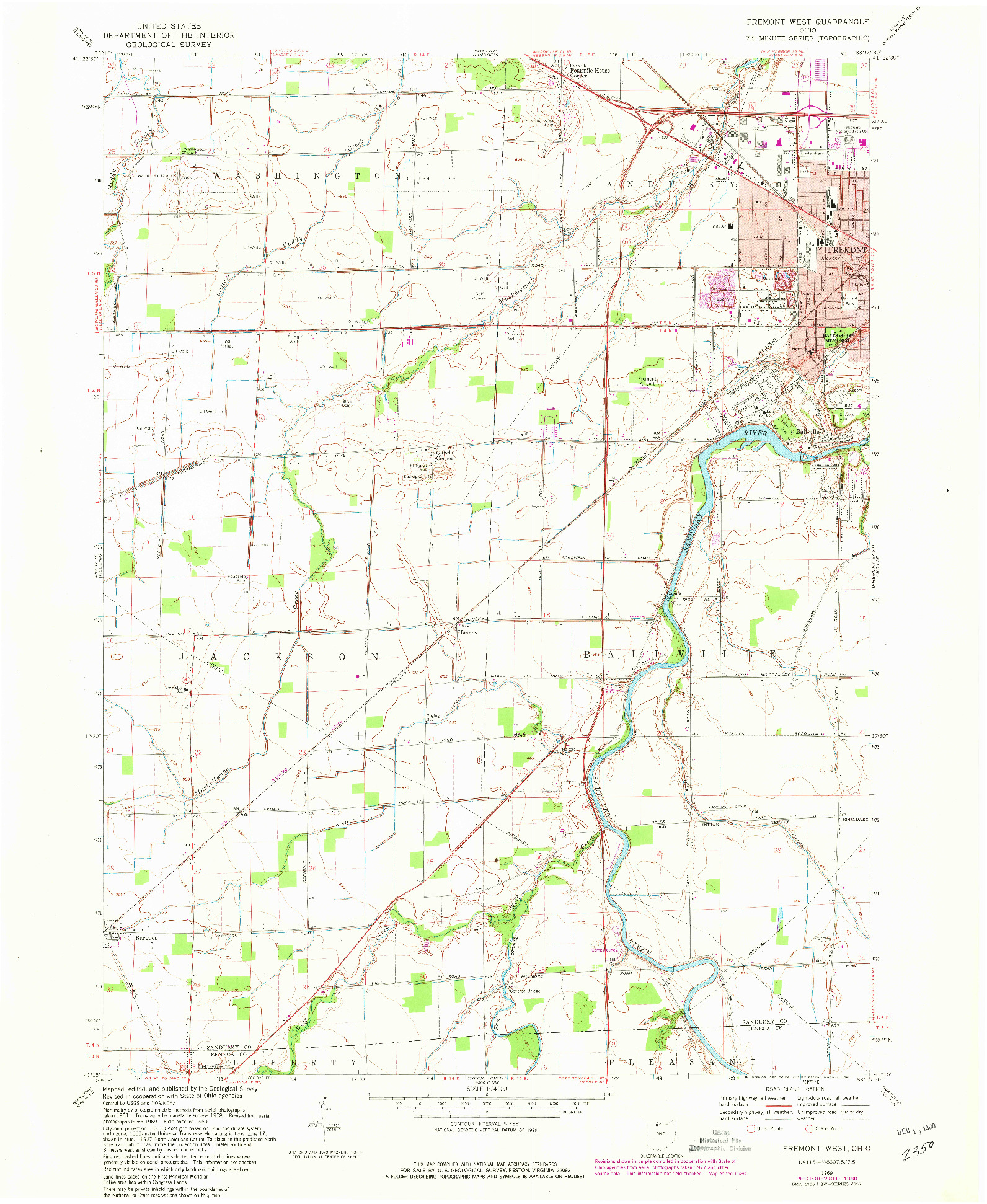 USGS 1:24000-SCALE QUADRANGLE FOR FREMONT WEST, OH 1969