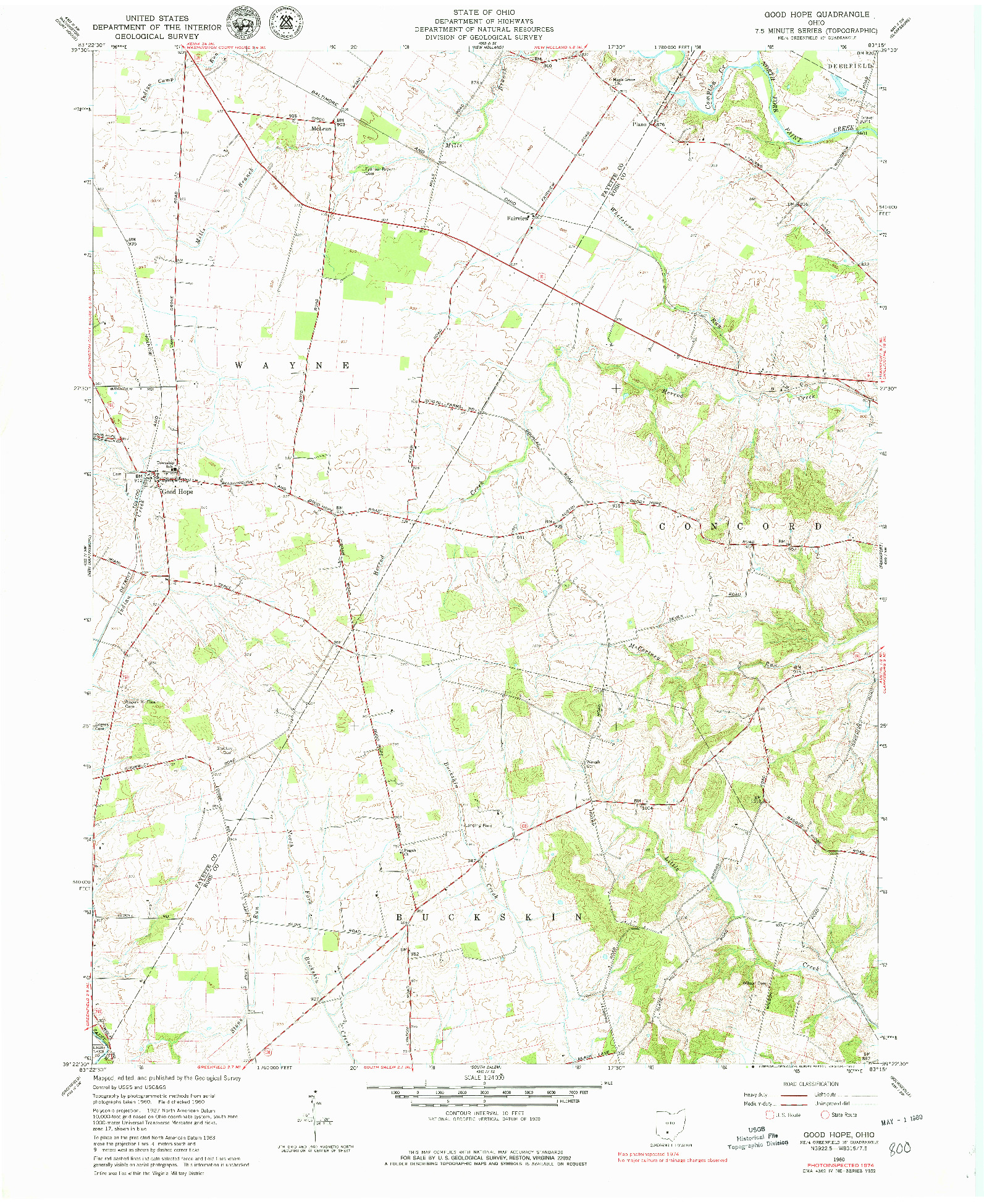 USGS 1:24000-SCALE QUADRANGLE FOR GOOD HOPE, OH 1960