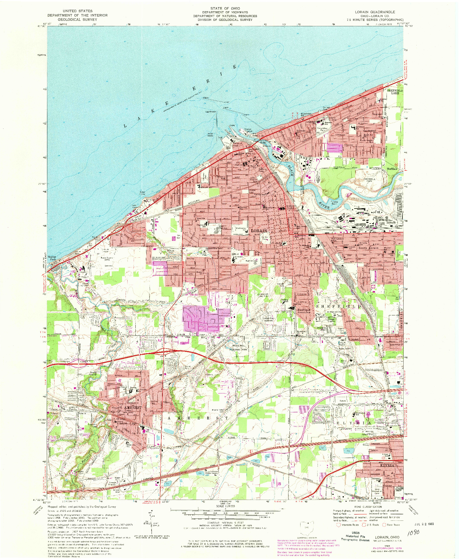 USGS 1:24000-SCALE QUADRANGLE FOR LORAIN, OH 1969