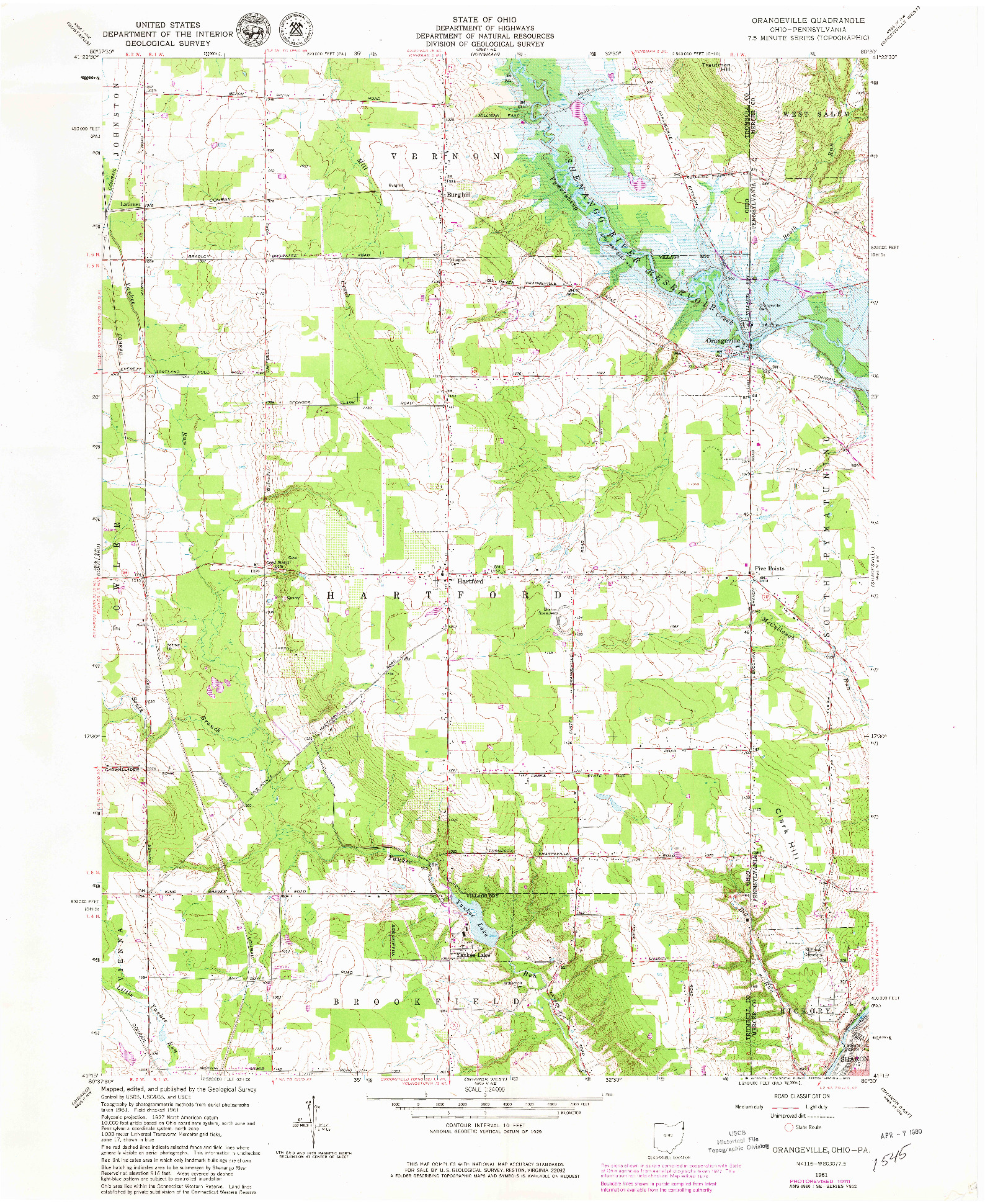 USGS 1:24000-SCALE QUADRANGLE FOR ORANGEVILLE, OH 1961