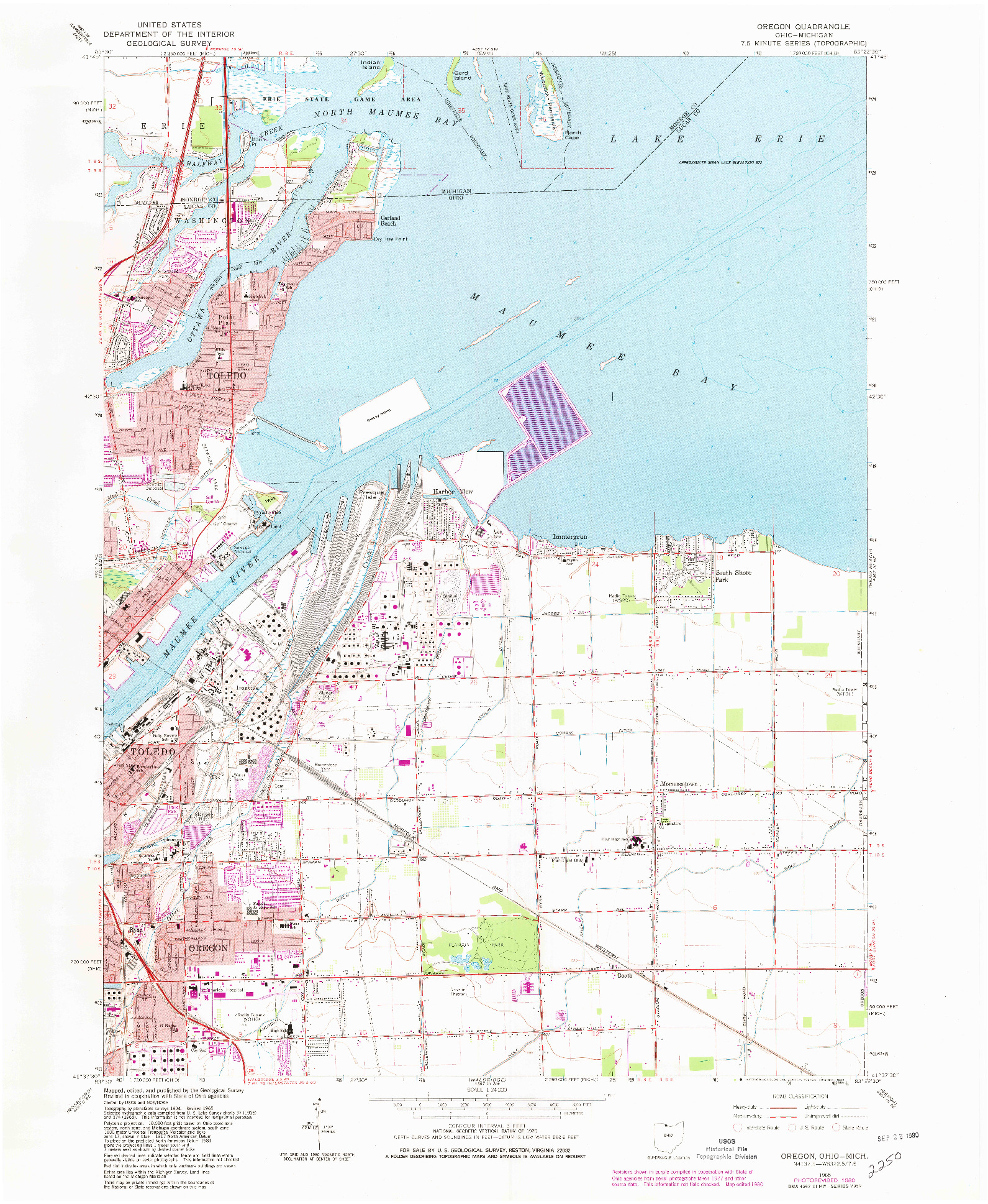 USGS 1:24000-SCALE QUADRANGLE FOR OREGON, OH 1965