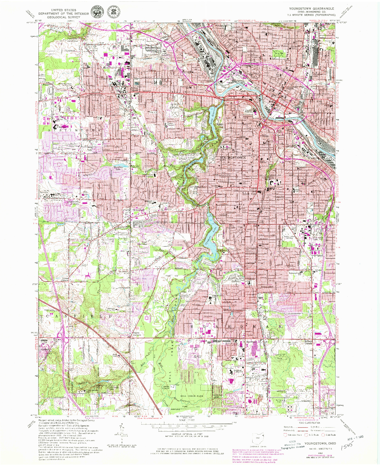 USGS 1:24000-SCALE QUADRANGLE FOR YOUNGSTOWN, OH 1963