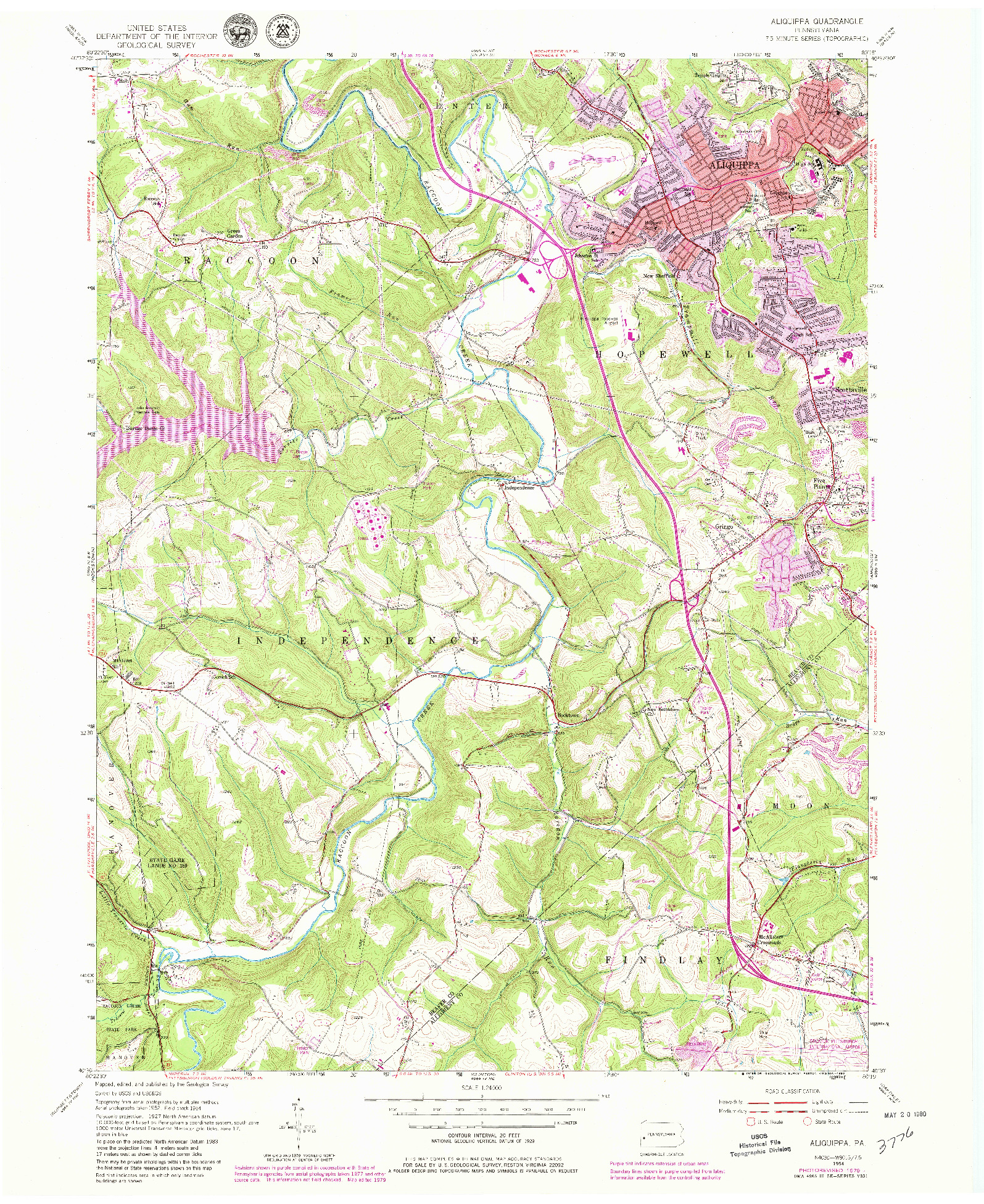 USGS 1:24000-SCALE QUADRANGLE FOR ALIQUIPPA, PA 1954