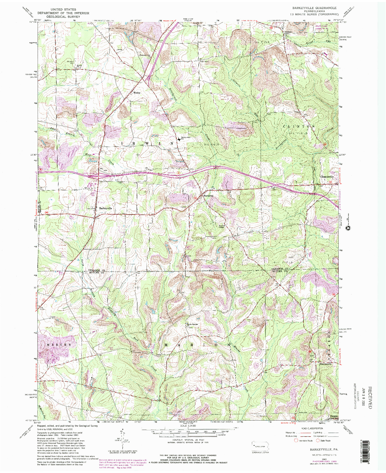 USGS 1:24000-SCALE QUADRANGLE FOR BARKEYVILLE, PA 1963