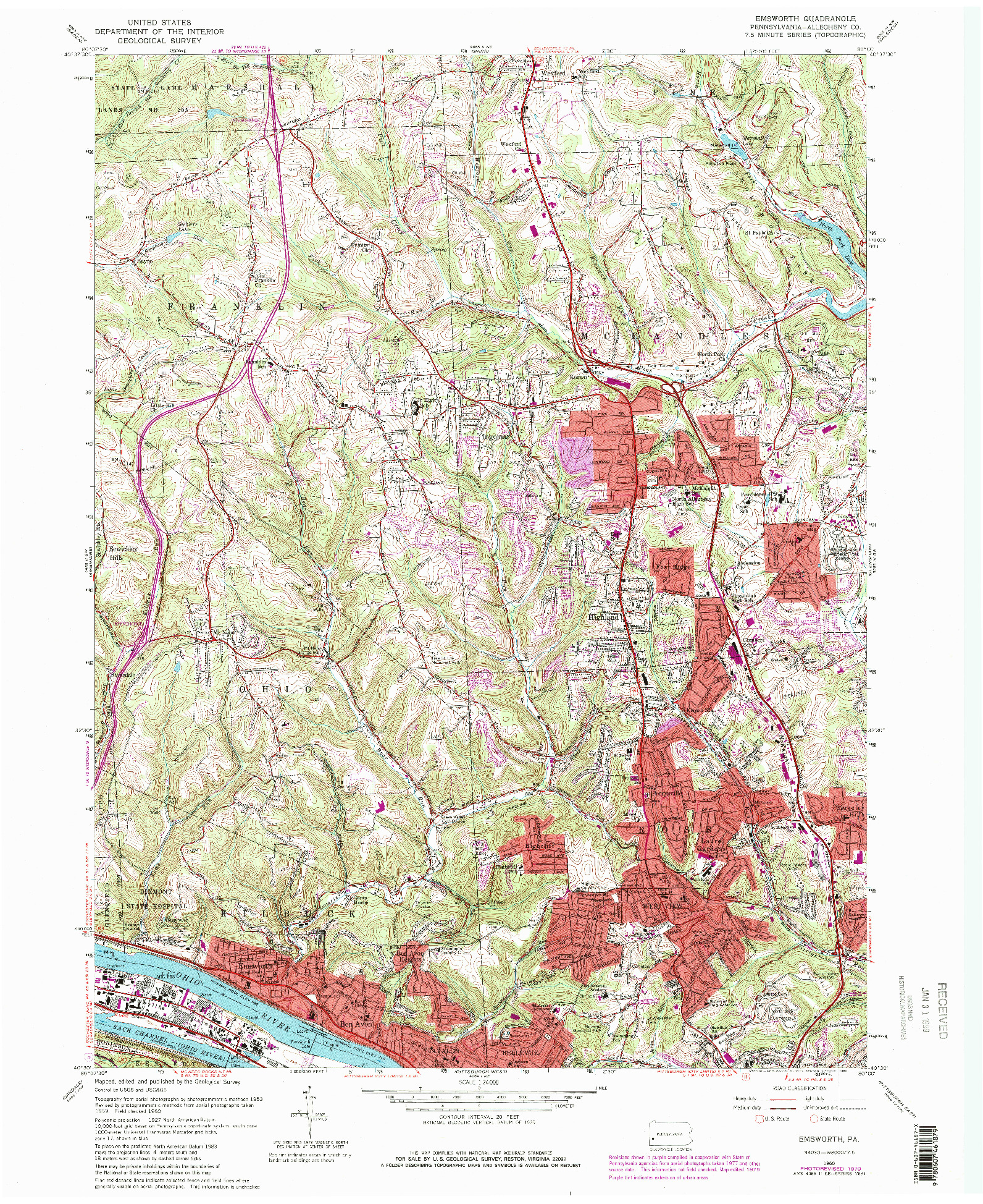 USGS 1:24000-SCALE QUADRANGLE FOR EMSWORTH, PA 1960