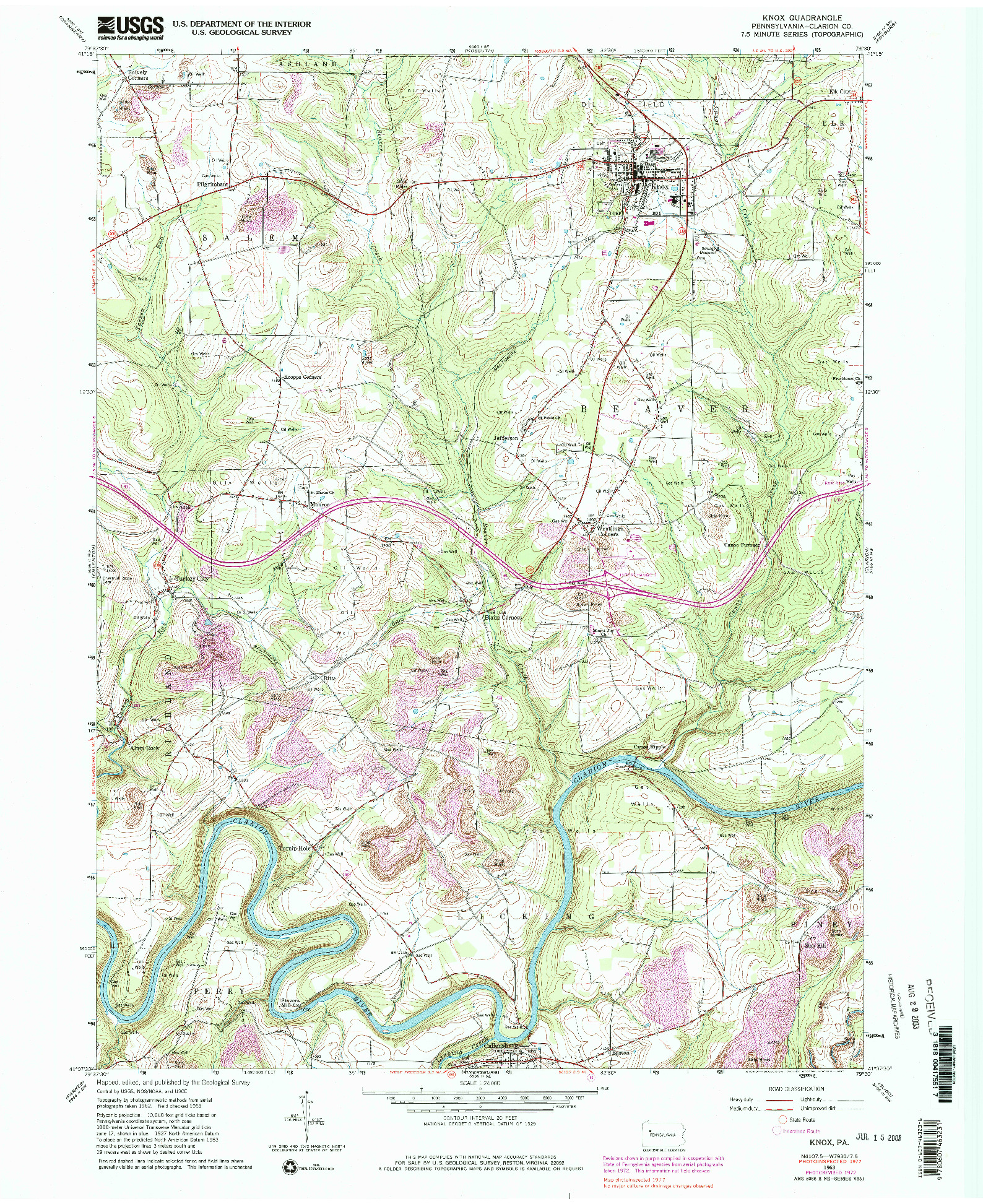 USGS 1:24000-SCALE QUADRANGLE FOR KNOX, PA 1963