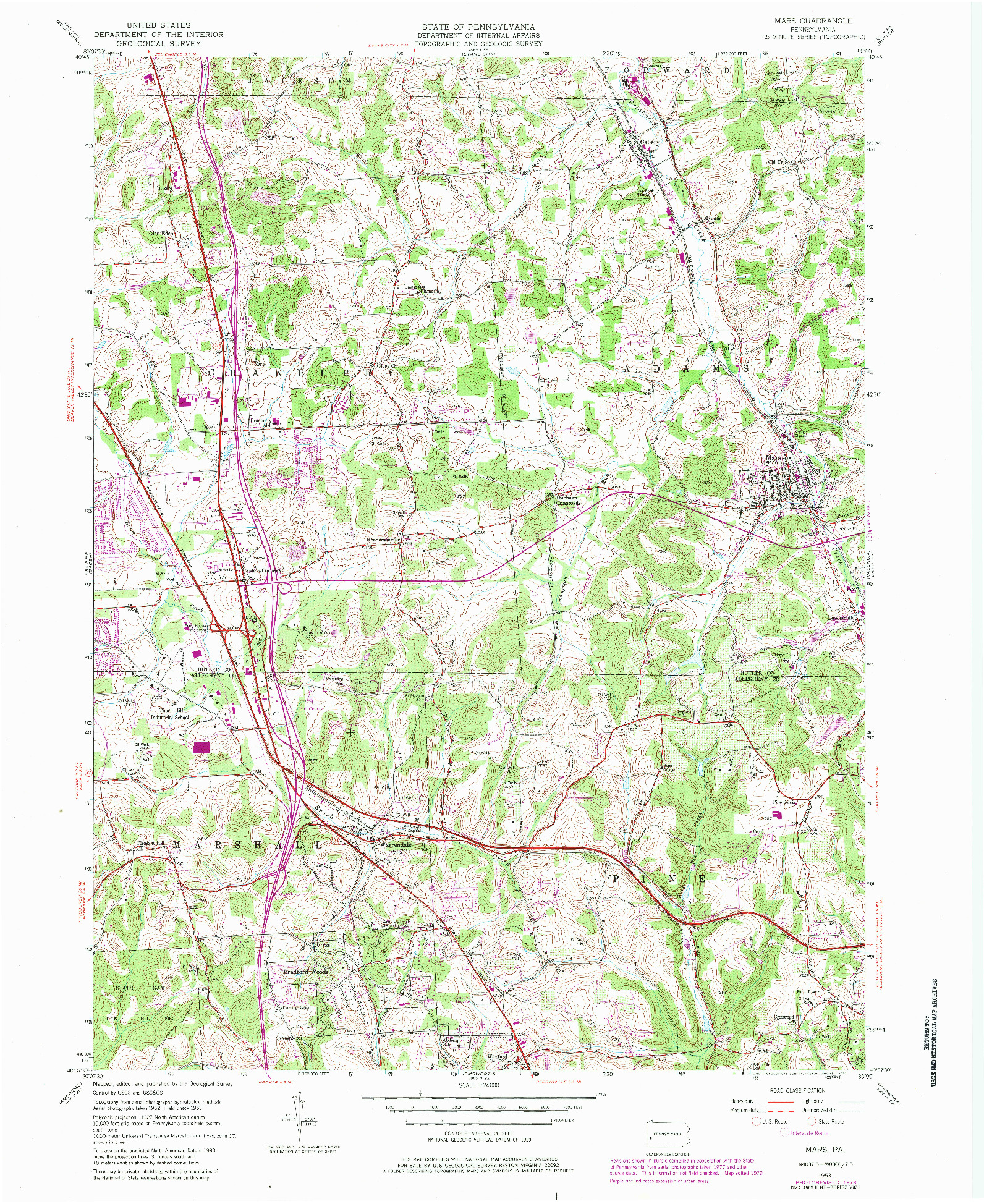 USGS 1:24000-SCALE QUADRANGLE FOR MARS, PA 1953