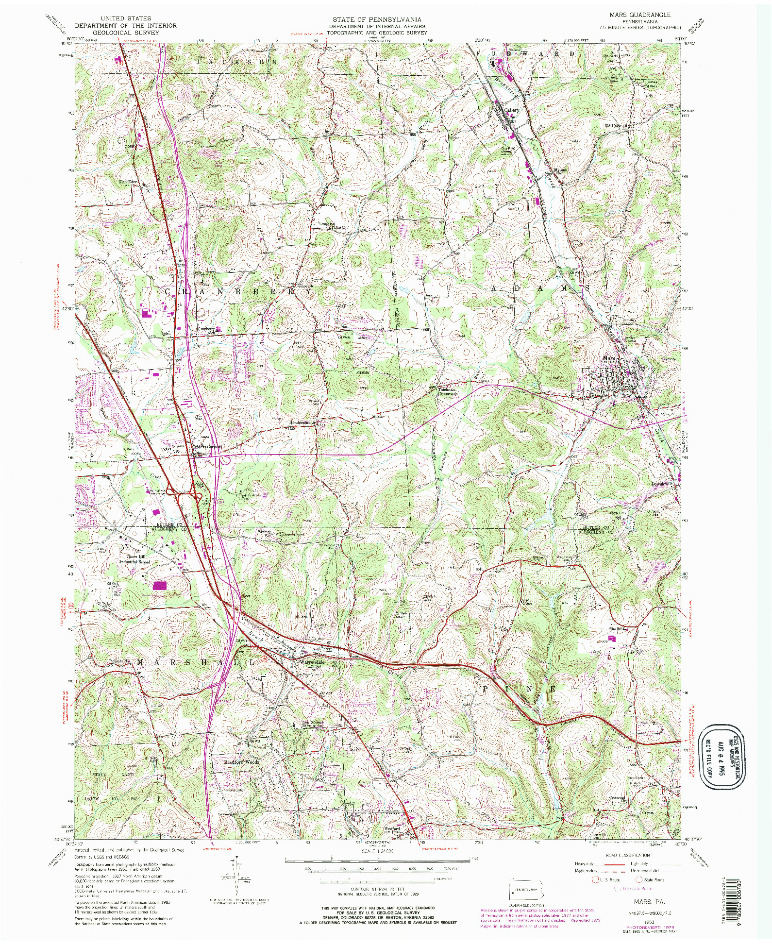 USGS 1:24000-SCALE QUADRANGLE FOR MARS, PA 1953