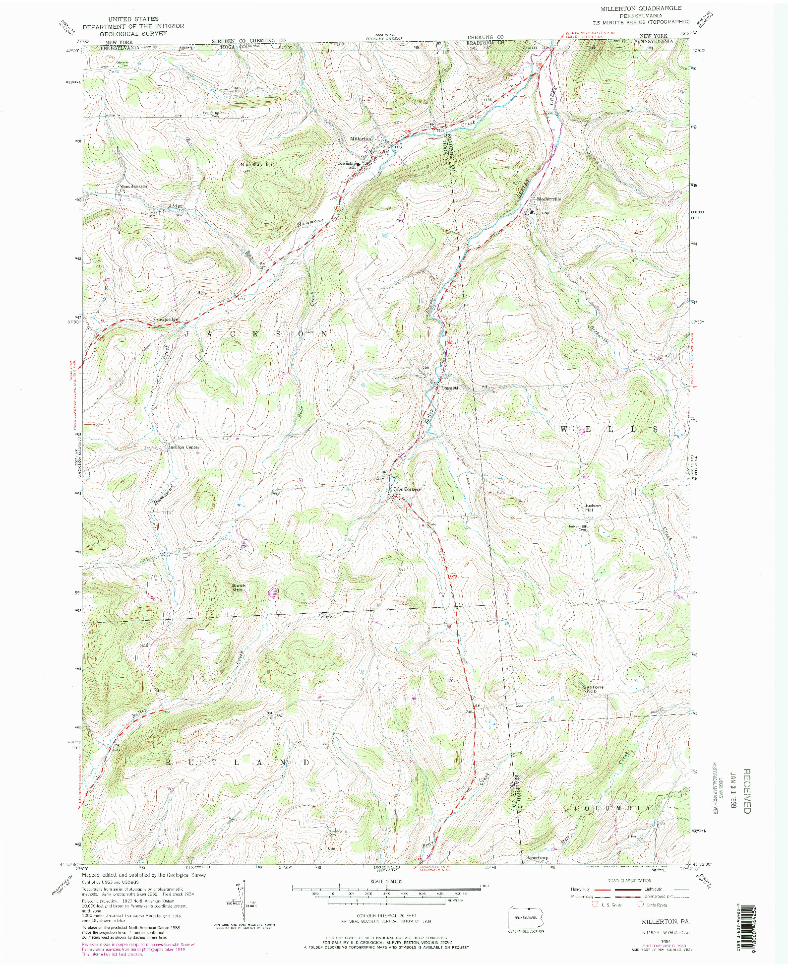 USGS 1:24000-SCALE QUADRANGLE FOR MILLERTON, PA 1954