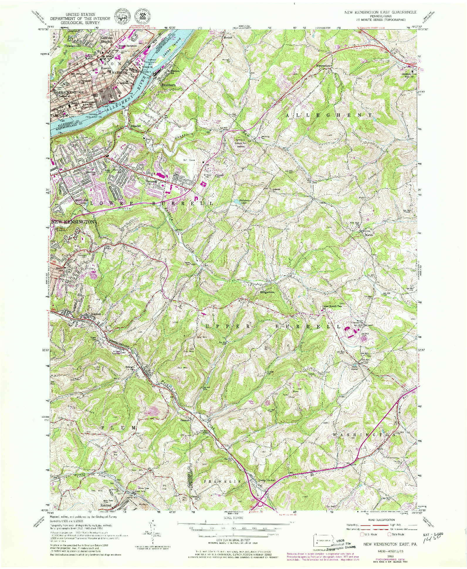 USGS 1:24000-SCALE QUADRANGLE FOR NEW KENSINGTON EAST, PA 1953