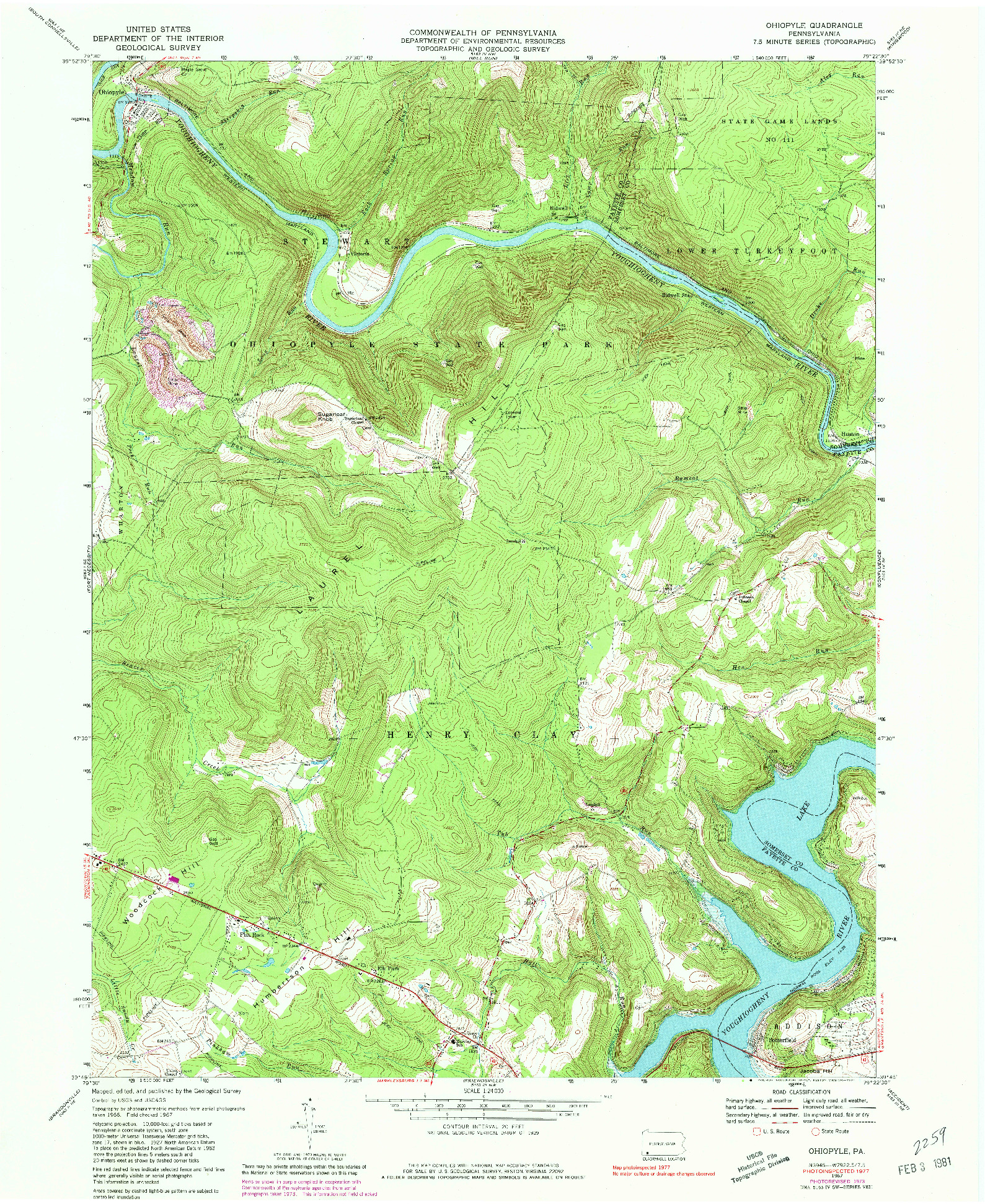 USGS 1:24000-SCALE QUADRANGLE FOR OHIOPYLE, PA 1967