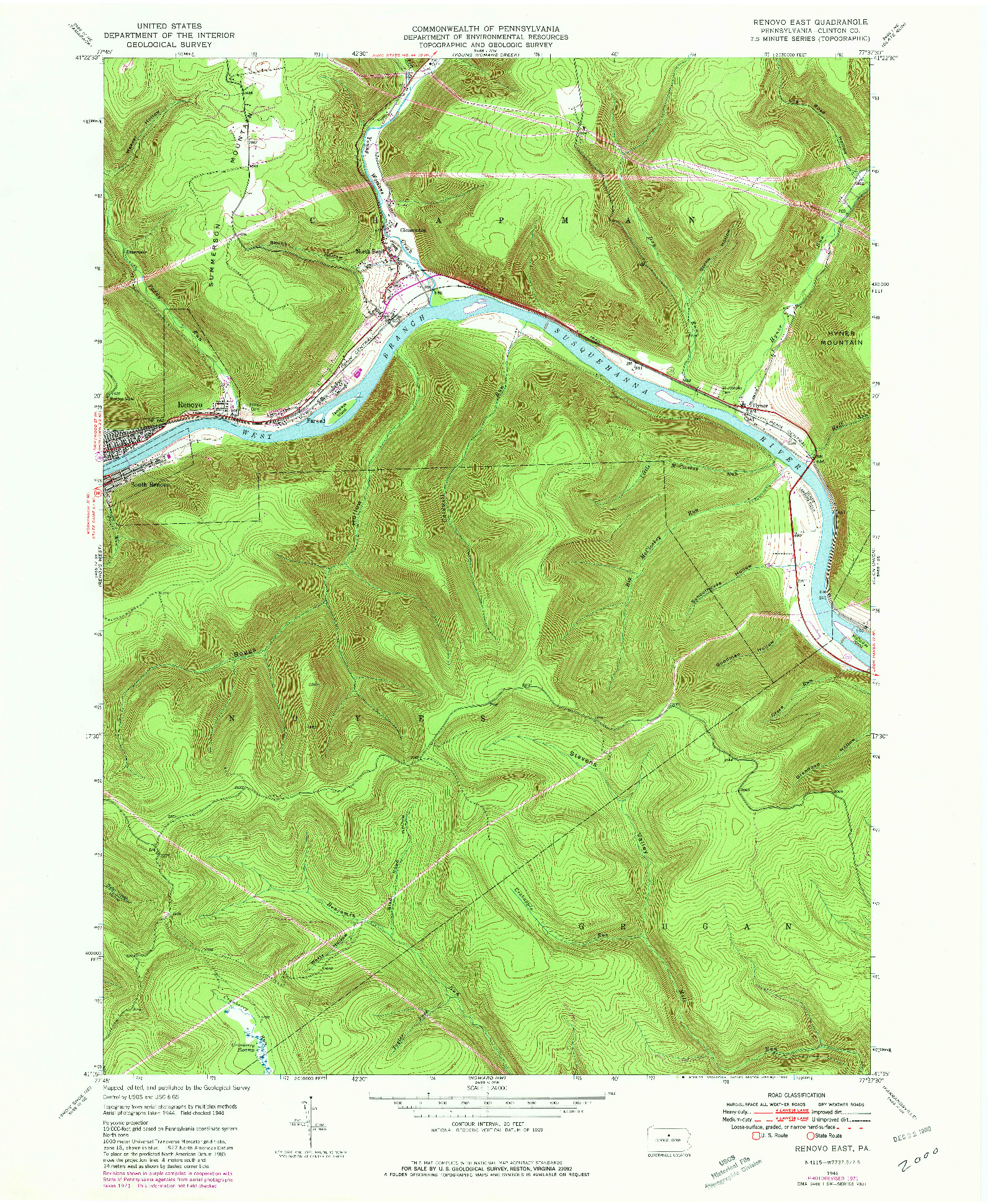 USGS 1:24000-SCALE QUADRANGLE FOR RENOVO EAST, PA 1946