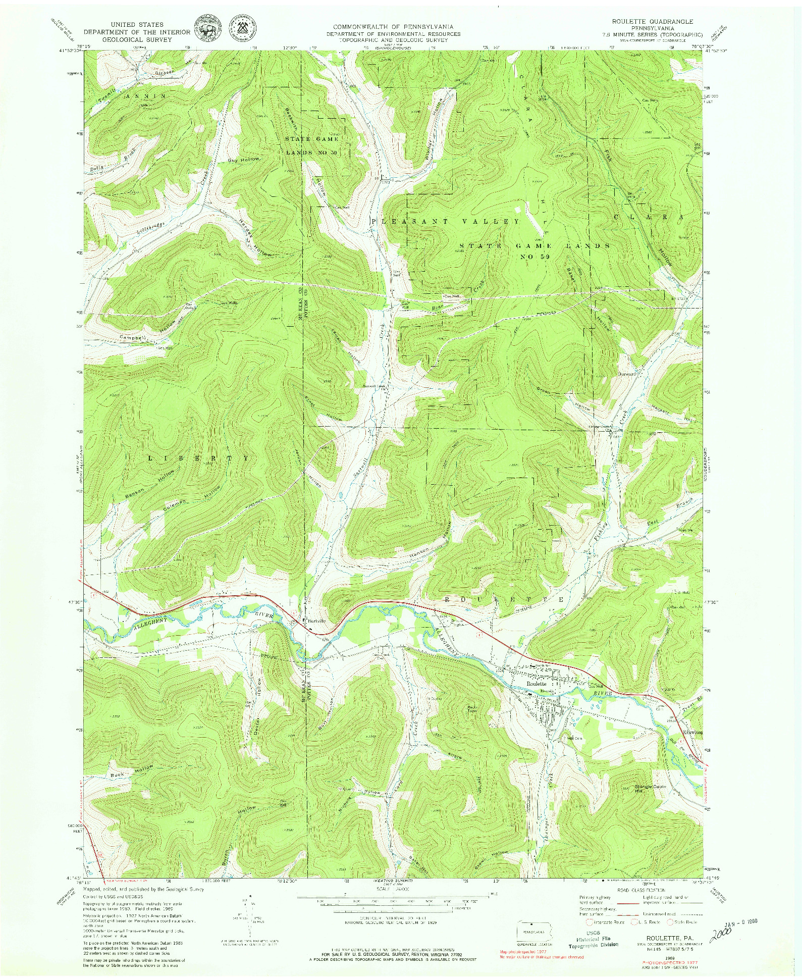 USGS 1:24000-SCALE QUADRANGLE FOR ROULETTE, PA 1969