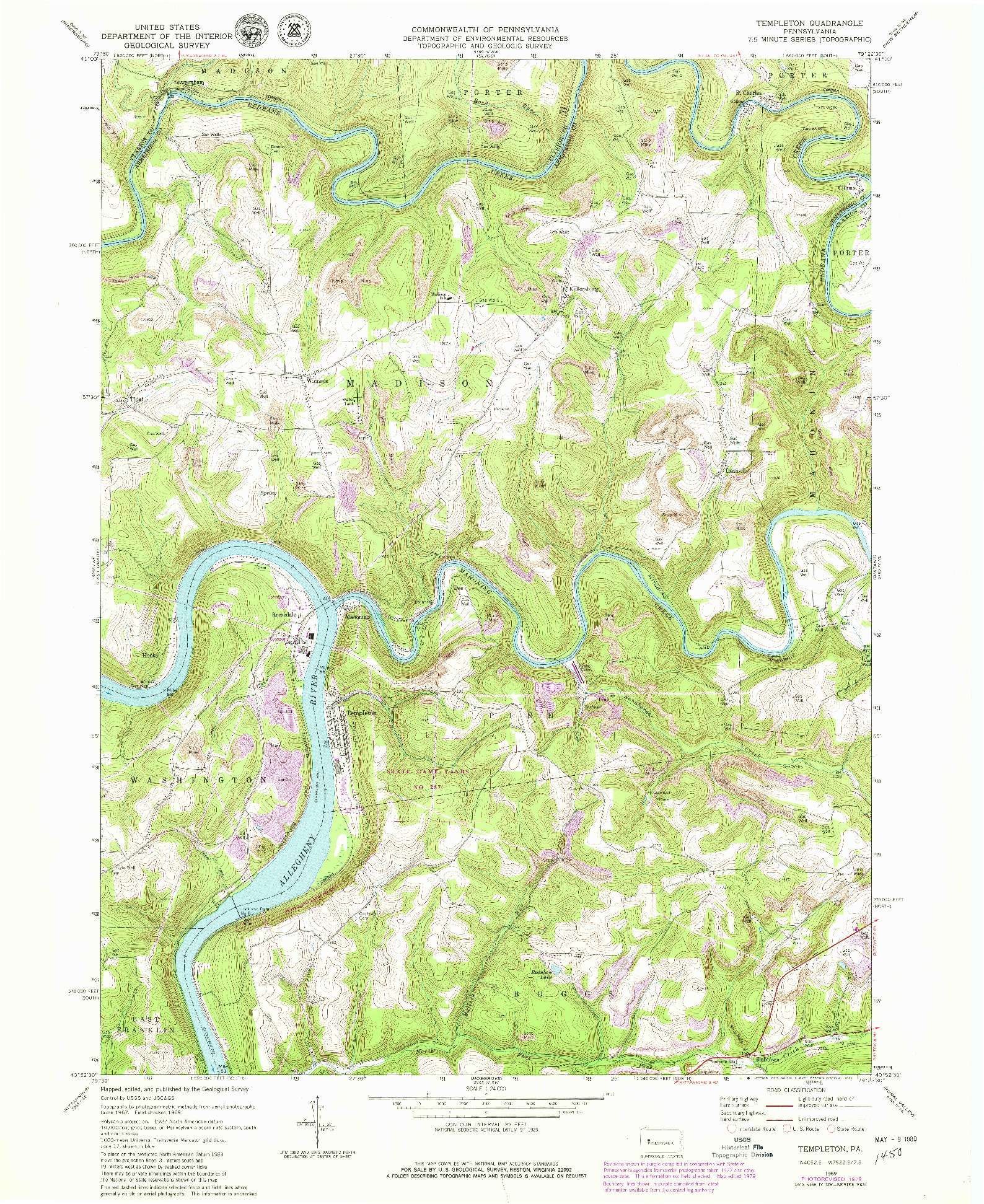 USGS 1:24000-SCALE QUADRANGLE FOR TEMPLETON, PA 1969