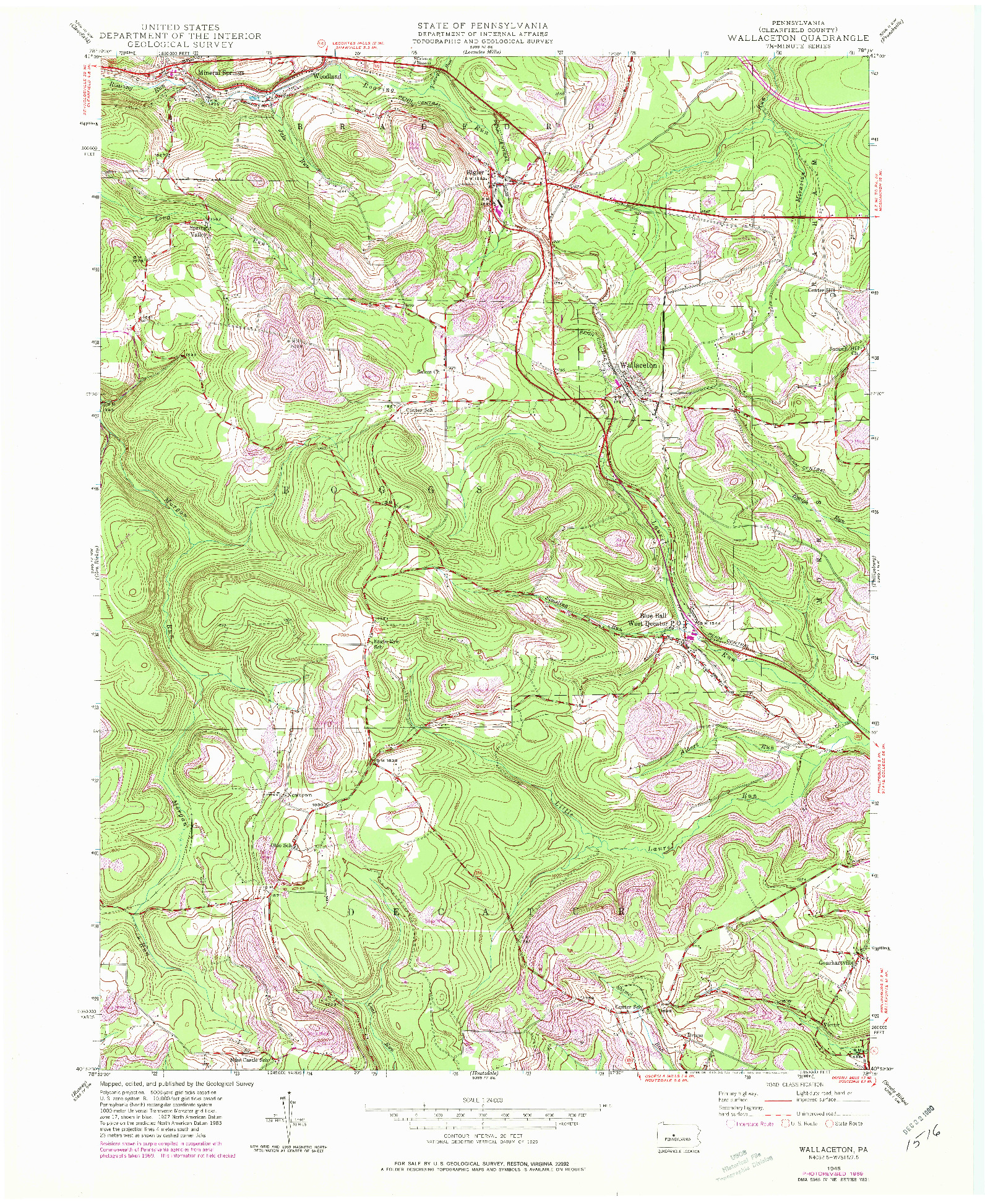 USGS 1:24000-SCALE QUADRANGLE FOR WALLACETON, PA 1945