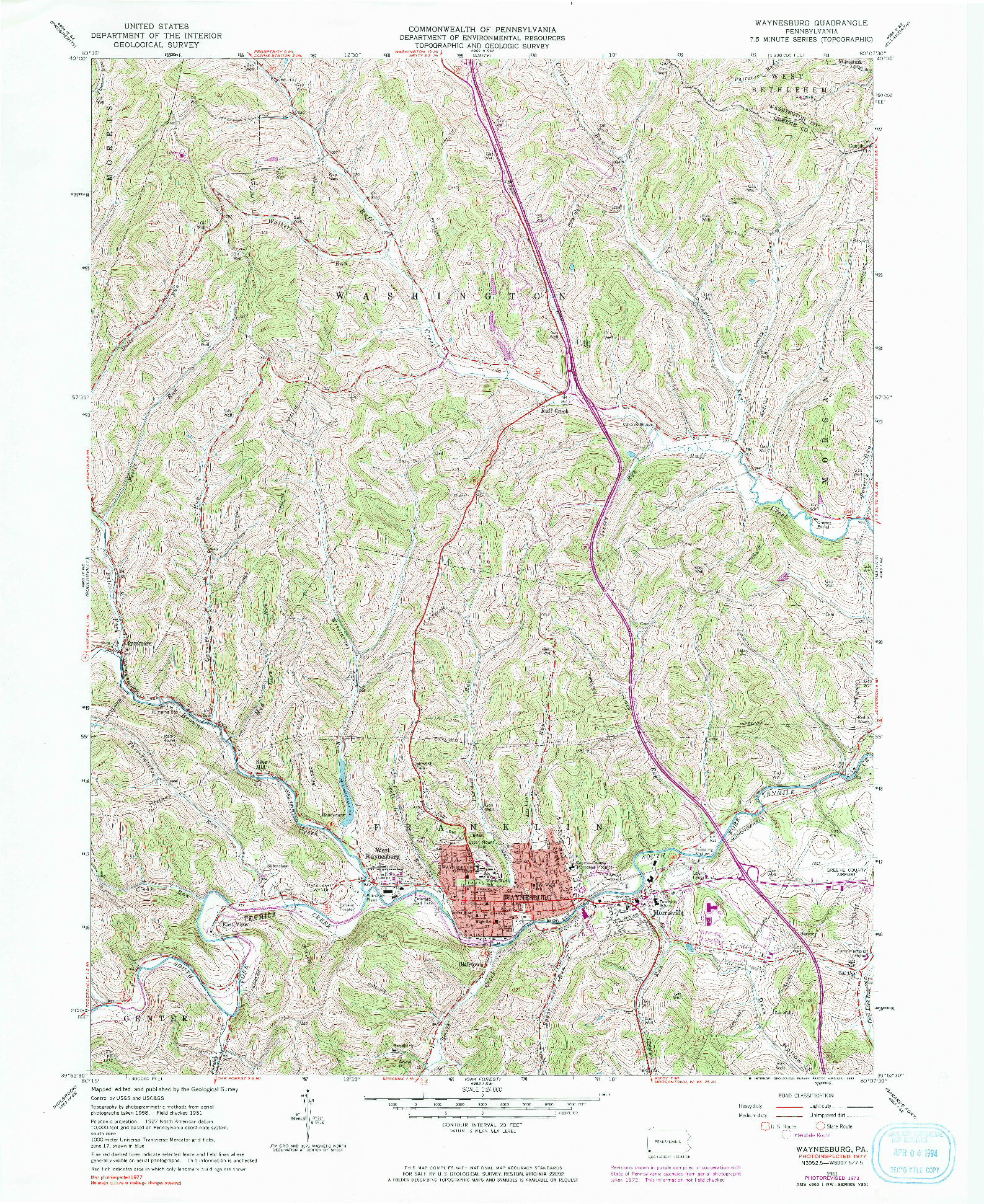 USGS 1:24000-SCALE QUADRANGLE FOR WAYNESBURG, PA 1961