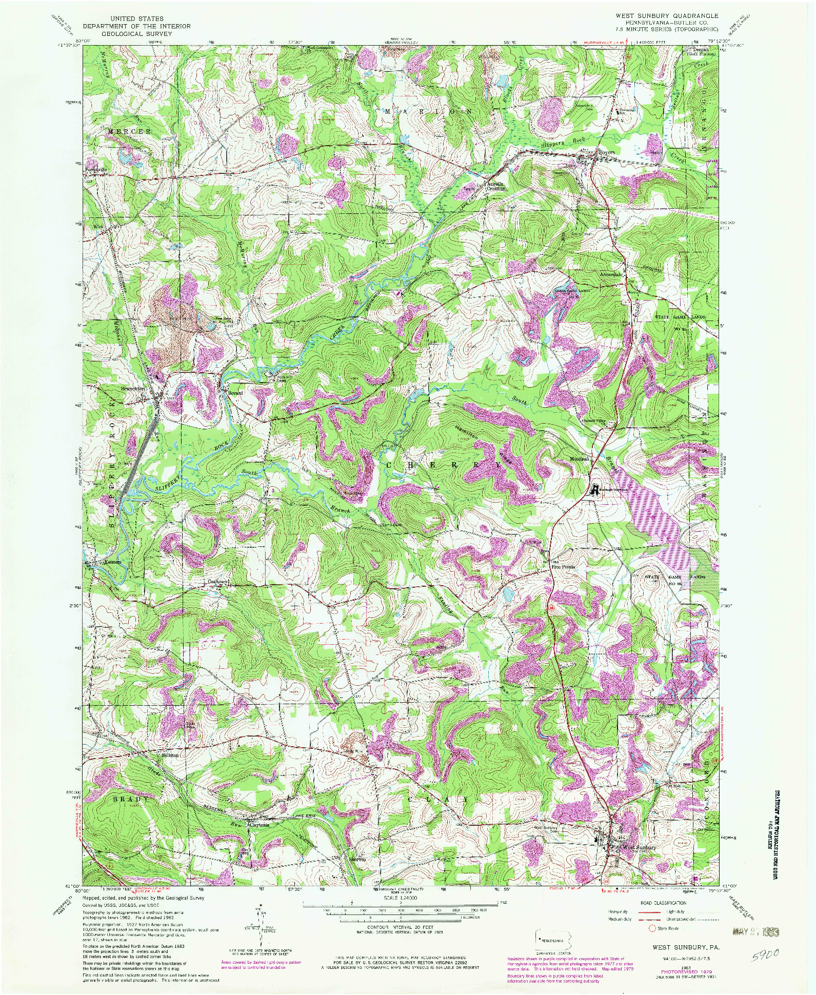 USGS 1:24000-SCALE QUADRANGLE FOR WEST SUNBURY, PA 1963