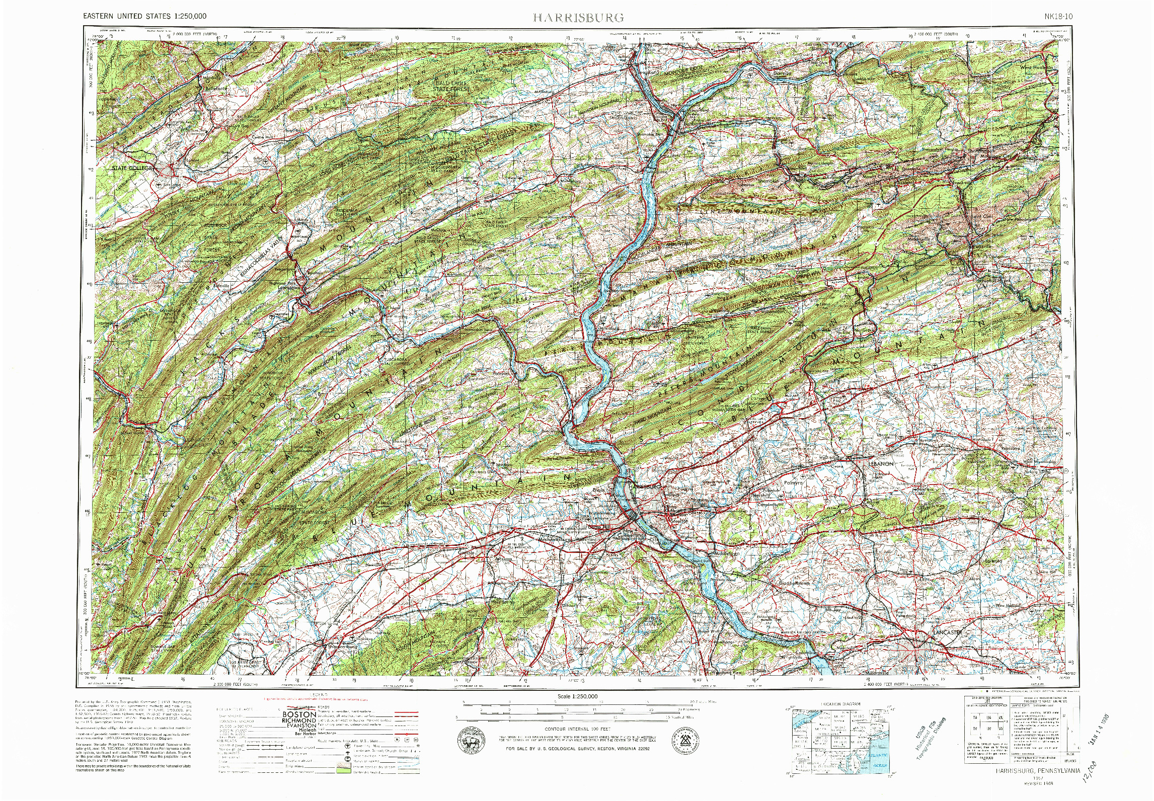 USGS 1:250000-SCALE QUADRANGLE FOR HARRISBURG, PA 1957