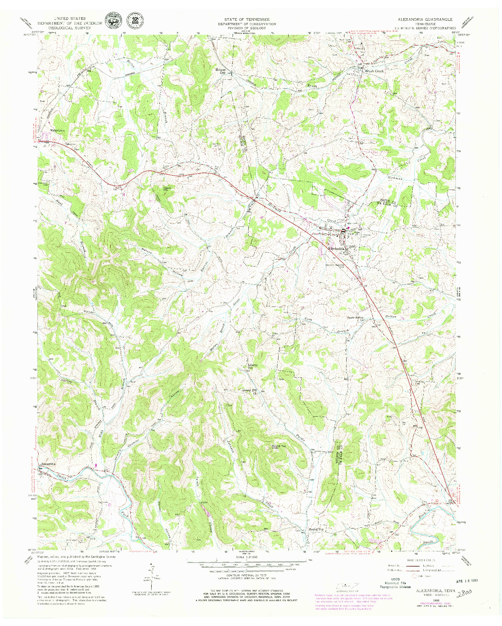 USGS 1:24000-SCALE QUADRANGLE FOR ALEXANDRIA, TN 1958