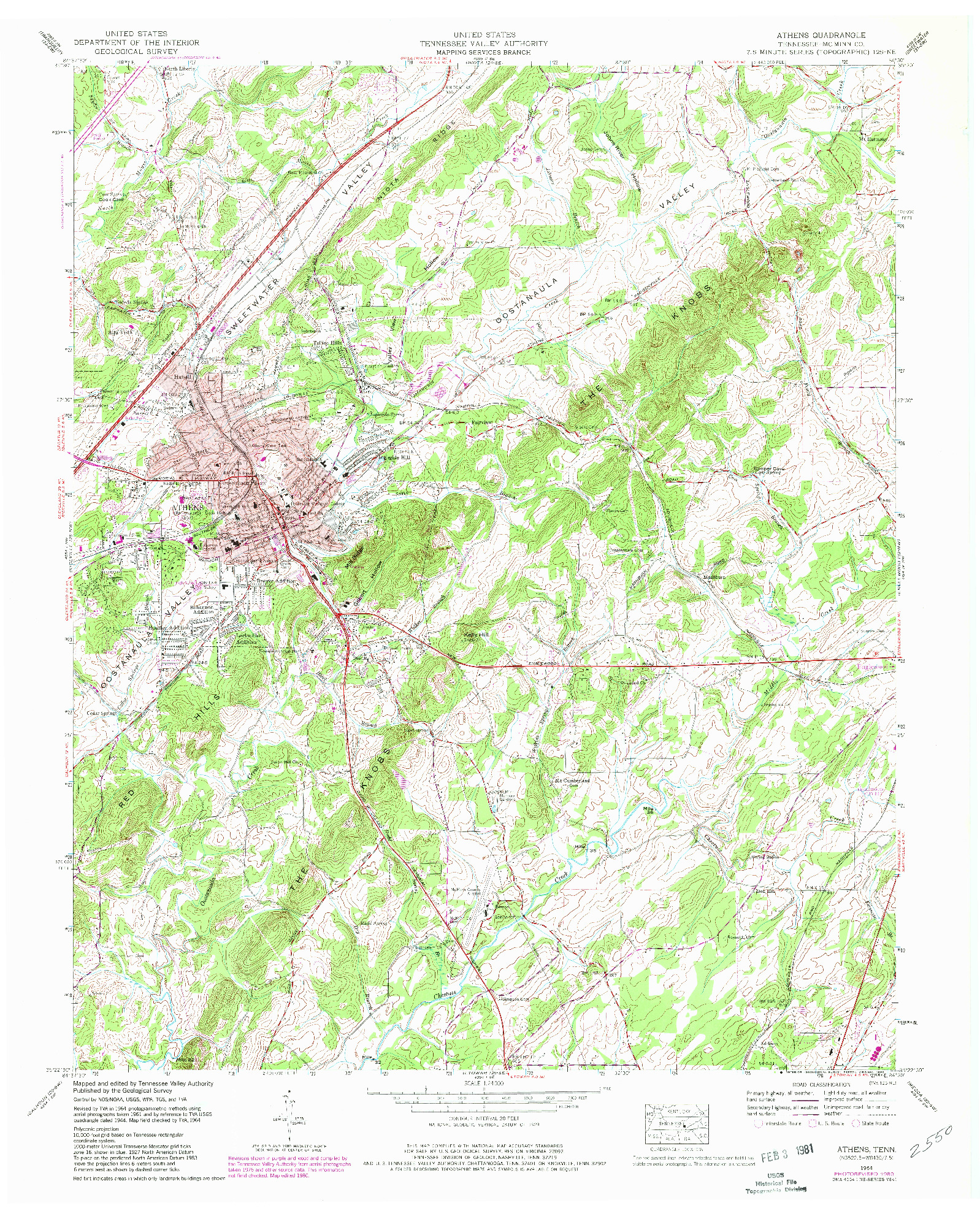 USGS 1:24000-SCALE QUADRANGLE FOR ATHENS, TN 1964