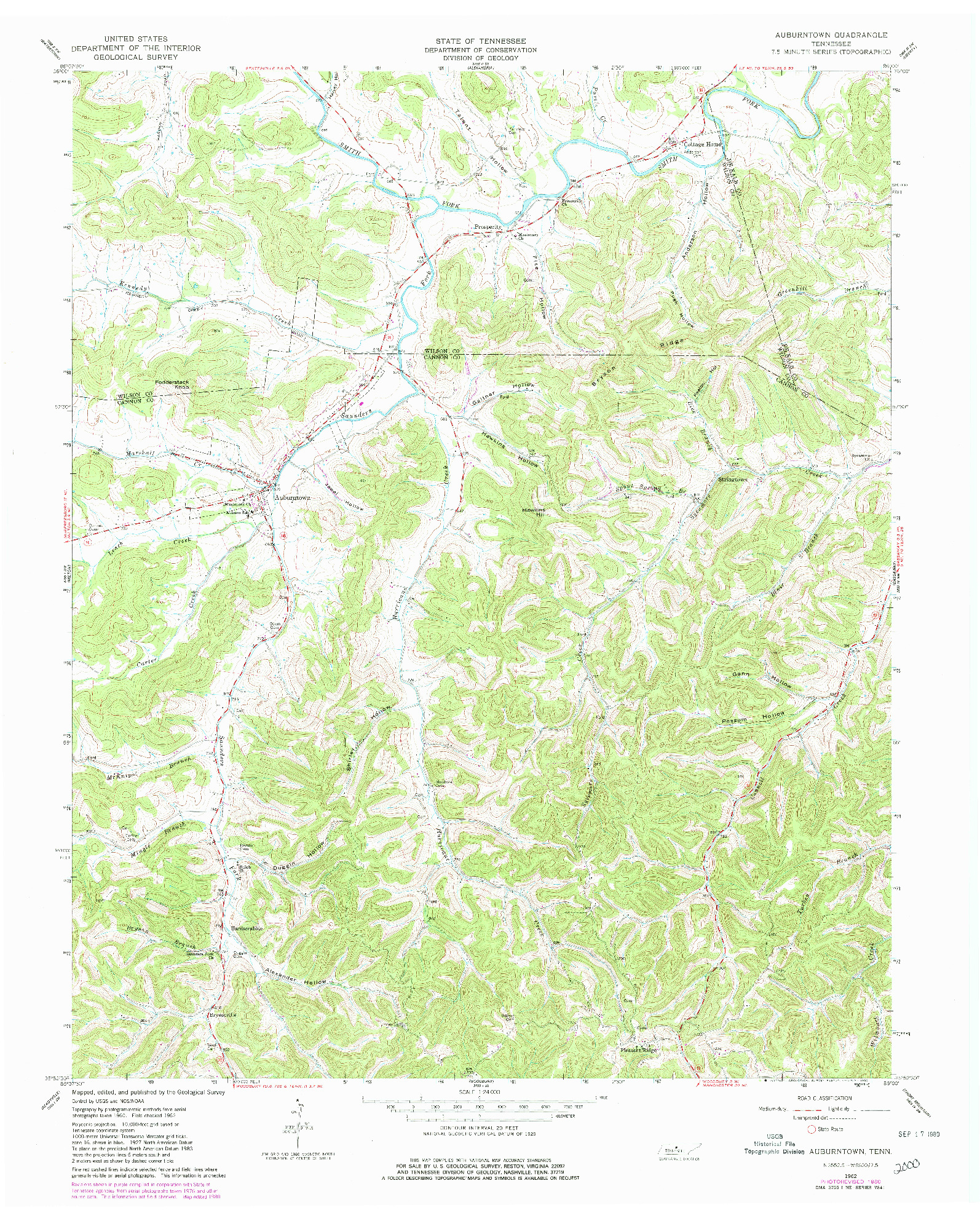 USGS 1:24000-SCALE QUADRANGLE FOR AUBURNTOWN, TN 1962