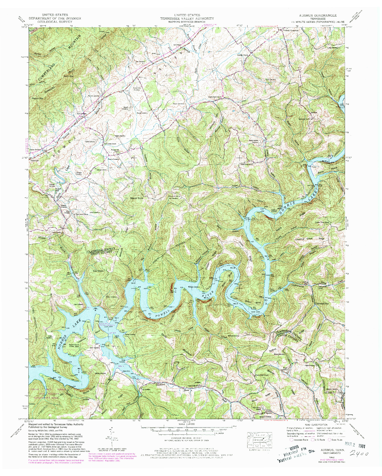 USGS 1:24000-SCALE QUADRANGLE FOR AUSMUS, TN 1952