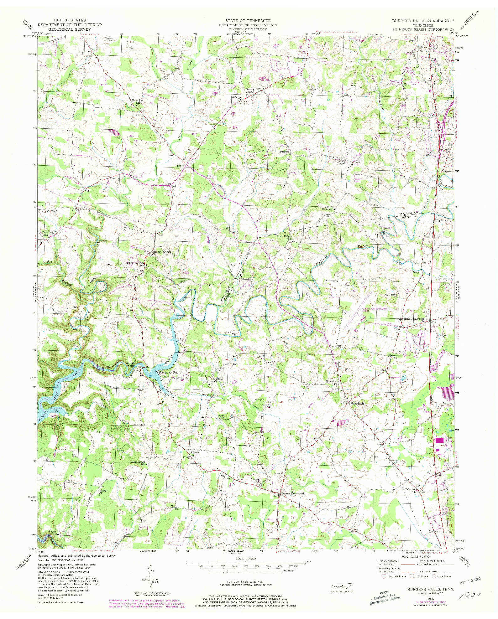 USGS 1:24000-SCALE QUADRANGLE FOR BURGESS FALLS, TN 1956