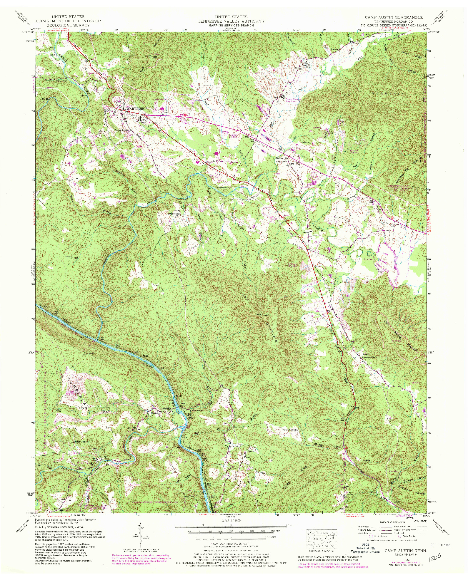 USGS 1:24000-SCALE QUADRANGLE FOR CAMP AUSTIN, TN 1952