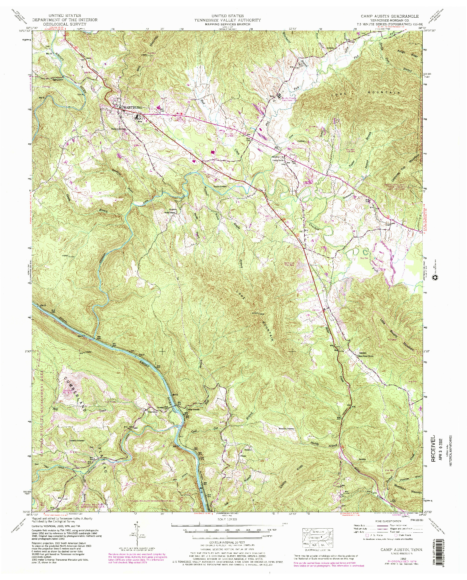 USGS 1:24000-SCALE QUADRANGLE FOR CAMP AUSTIN, TN 1952