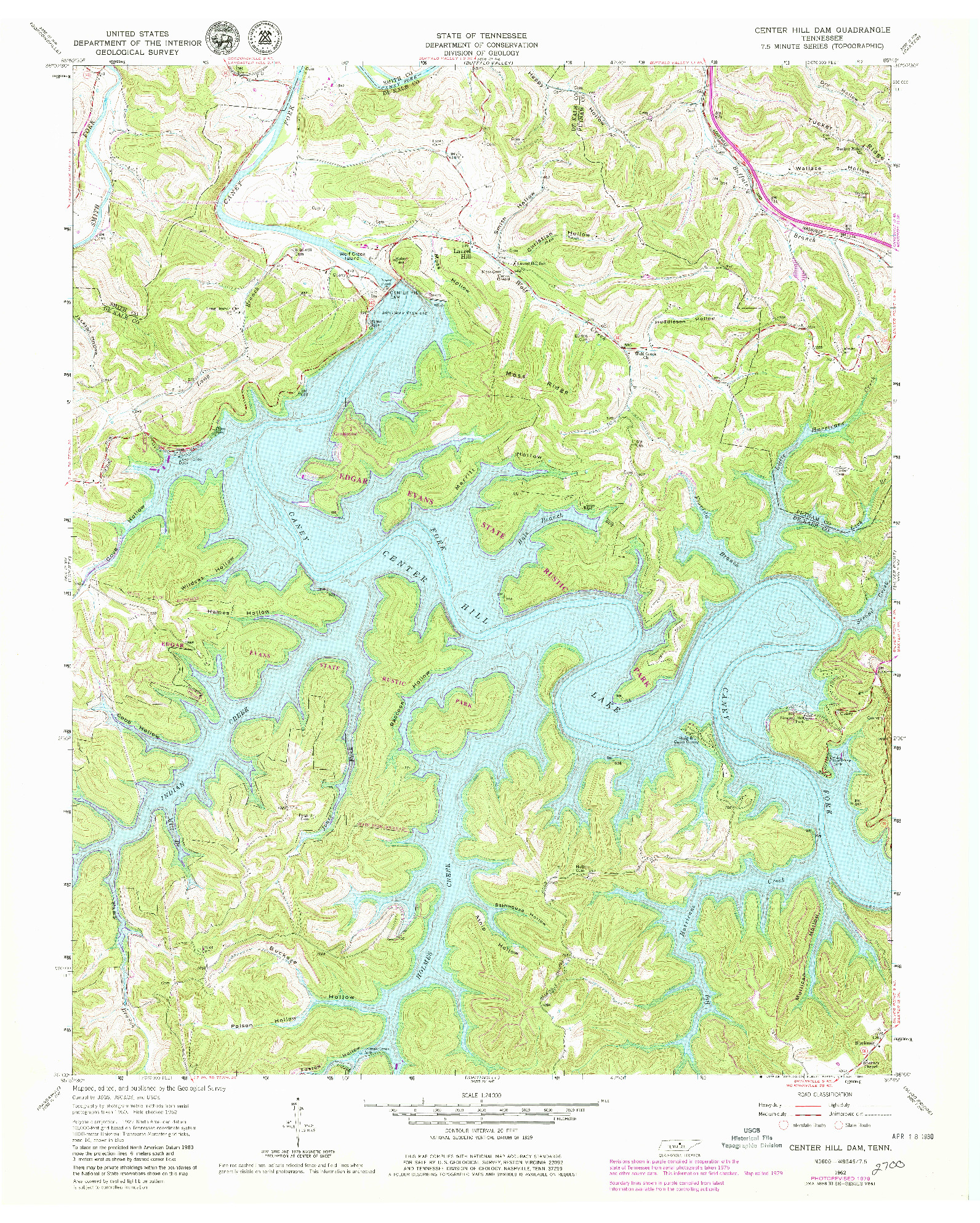 USGS 1:24000-SCALE QUADRANGLE FOR CENTER HILL DAM, TN 1962